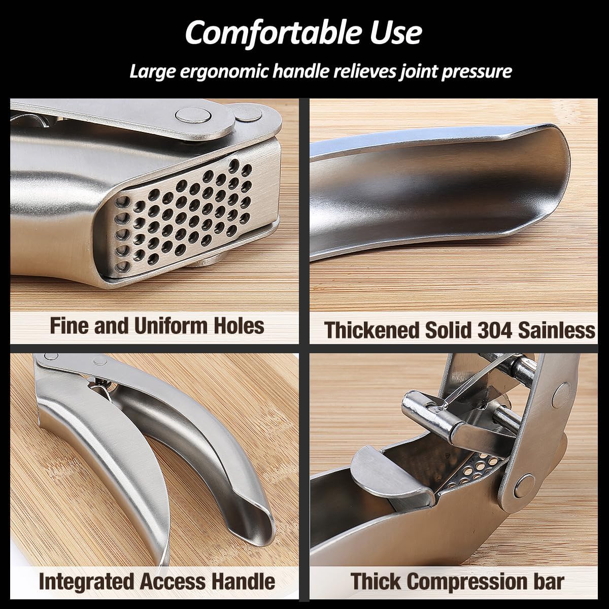 VOVOLY Premium Garlic Press Stainless Steel, No need to Peel Garlic Presser, Heavy Duty Professional Grade Double Lever-Assisted Garlic Mincer with High Capacity Chamber- Easier Clean Garlic Crusher