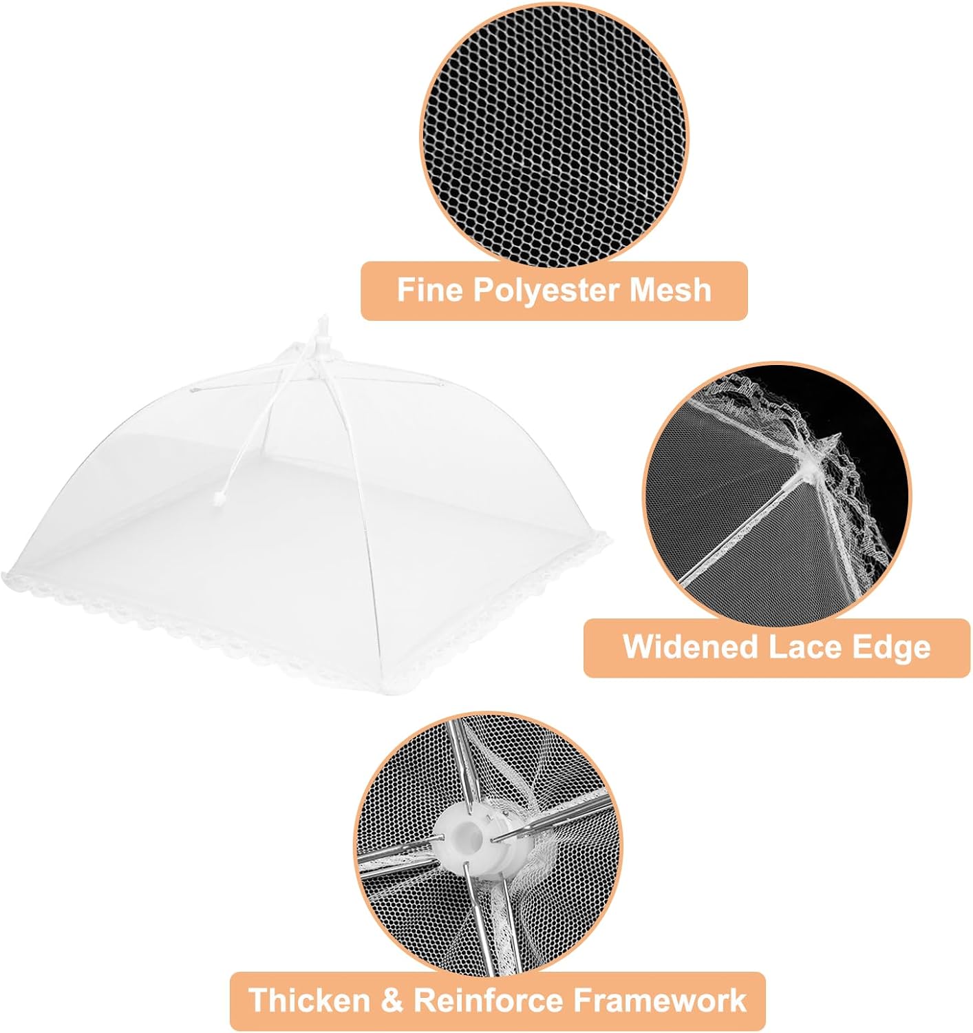 uxcell 3 Pcs Large and Tall Food Covers 15" Mesh Food Covers for Outdoors Collapsible Food Protector Covers Tent for Parties Outdoor Picnics BBQs, White