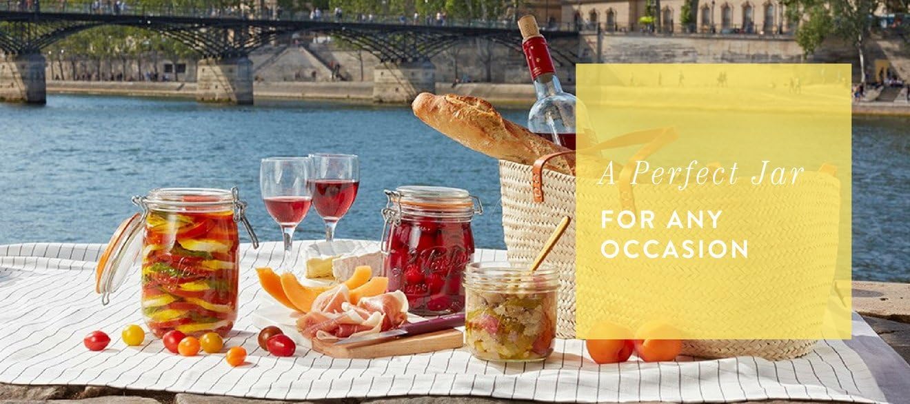 Le Parfait Super Jar, Canning Jar, 1L French Glass Canning Jar w/Round Body, Glass Jar With Airtight Lid, Canning Jar Wide Mouth, Glass Jar With Lid, Clear Jars, Clear Glass Jars (32oz/Quart, 1 pk)