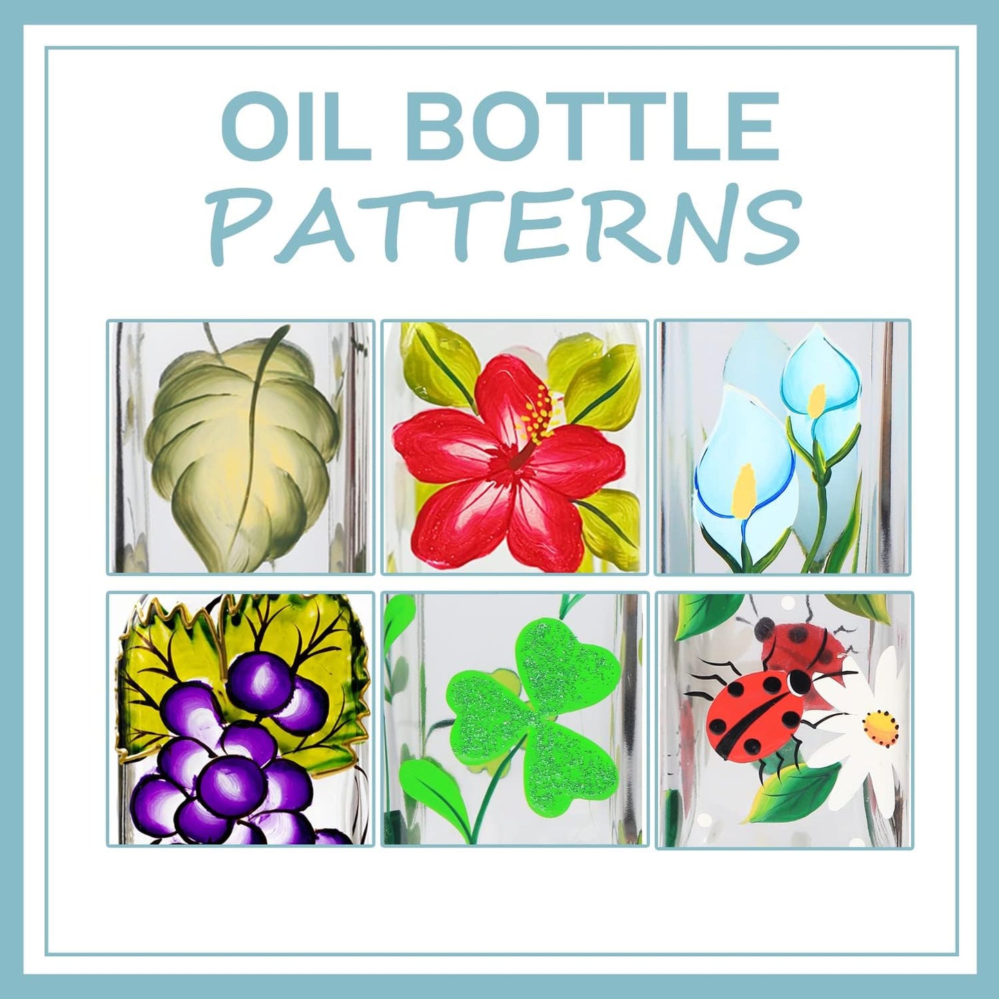 17oz Hand Painted Glass Olive Oil Bottle - 500ml Green Oil & Vinegar Cruet with Pourers - Olive Oil Carafe Decanter for Kitchen (Morning glory)