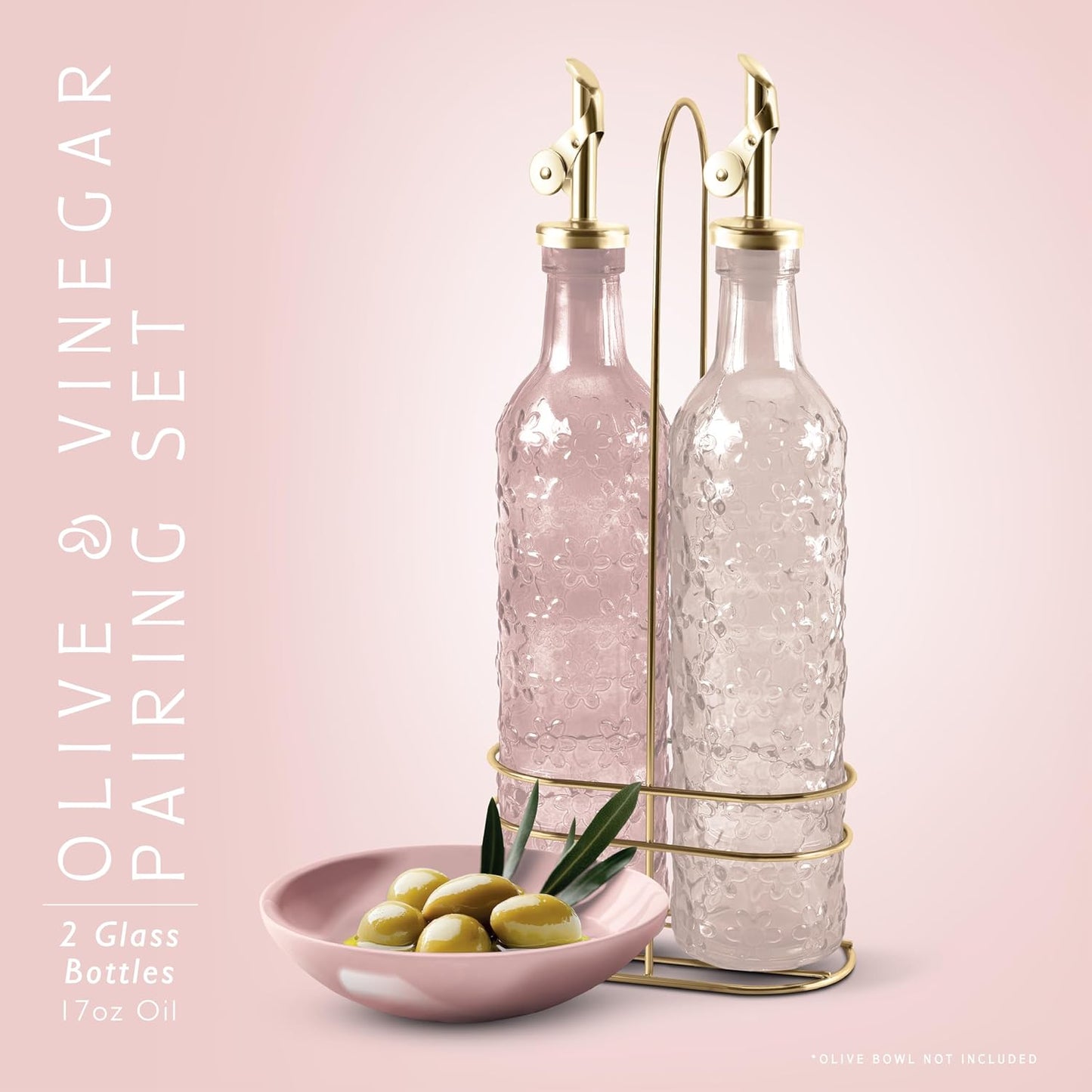 COOK WITH COLOR Glass Olive Oil Bottle Dispenser - 2 Pack- 17oz Oil and Vinegar Cruet - Olive Oil Carafe Decanter for Kitchen