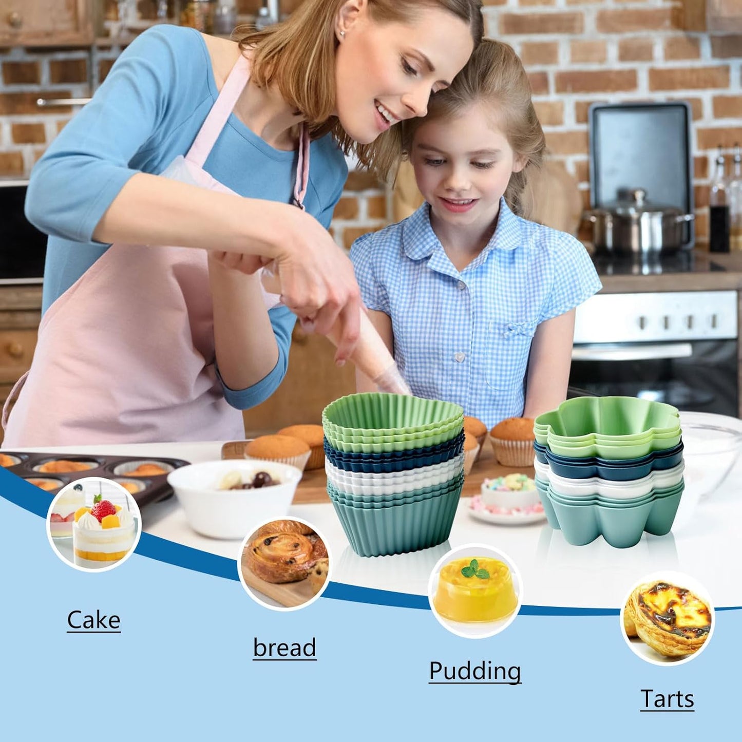 48 Pack Reusable Silicone Muffin Cups, Cupcake Baking Cups Mini Muffin Pan Silicone Cupcake Liners Non-stick Muffin Liners for Party (48, 4 Styles)