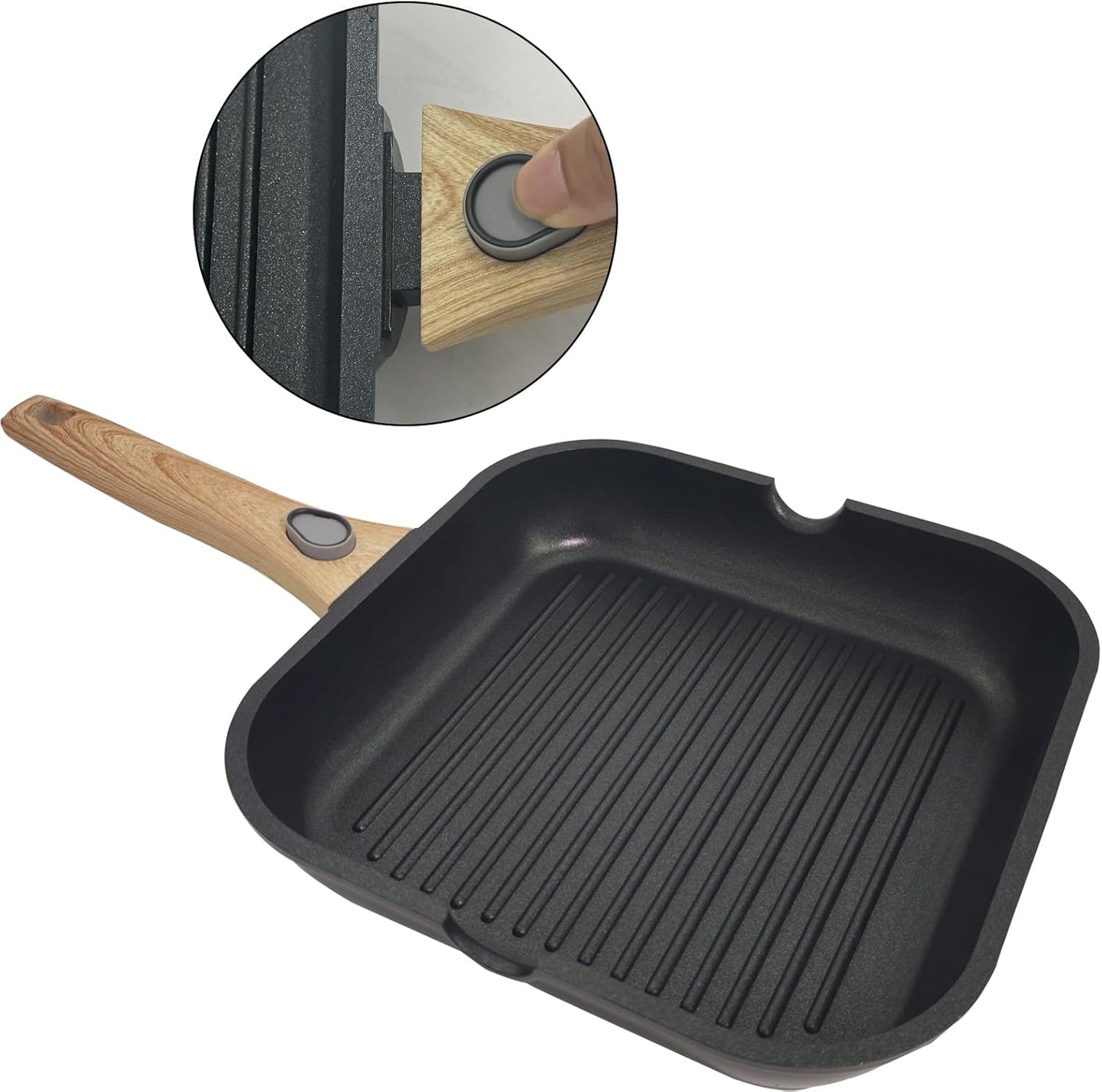 Nonstick Square Grill Pan for Stove Tops, Detachable Handle Griddle Pan,9.5inch Remove Handle Grill Pan with Pour for Cooking,Induction,Gas,Non Toxic,PFOA Free(Granite, Square-9.5inch)