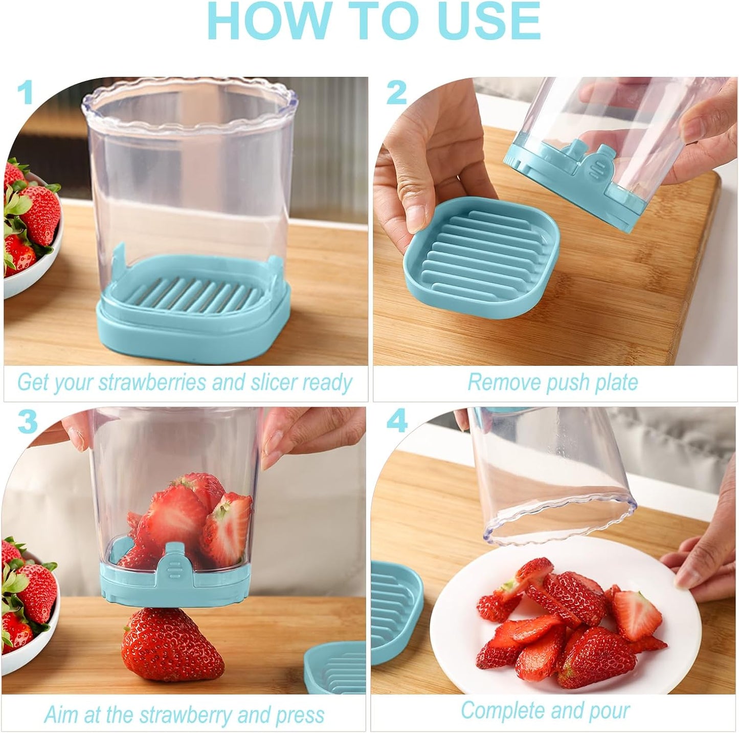 Fruit Slicer Cup: Strawberry Slicer, Strawberries Cutter Cup, Speed Cutter for Banana Grape Egg Kitchen Portable Slicing Tool(Light Blue)