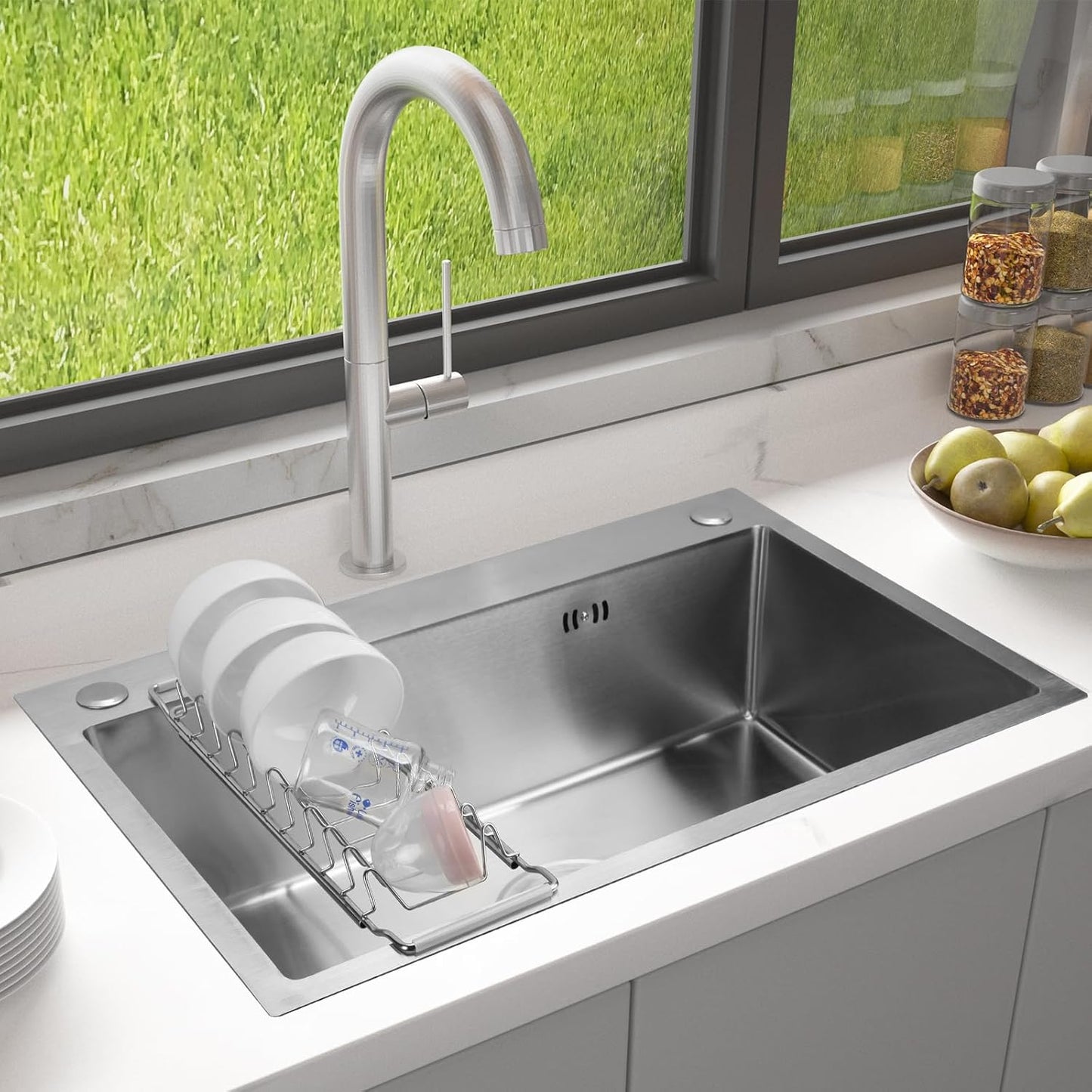 Space Saving Dish Drying Rack Small - Expandable Telescopic Over The Sink Drying Rack,304 Stainless Steel Dishrack for 13.58" - 21.65" Sinks. (Small)