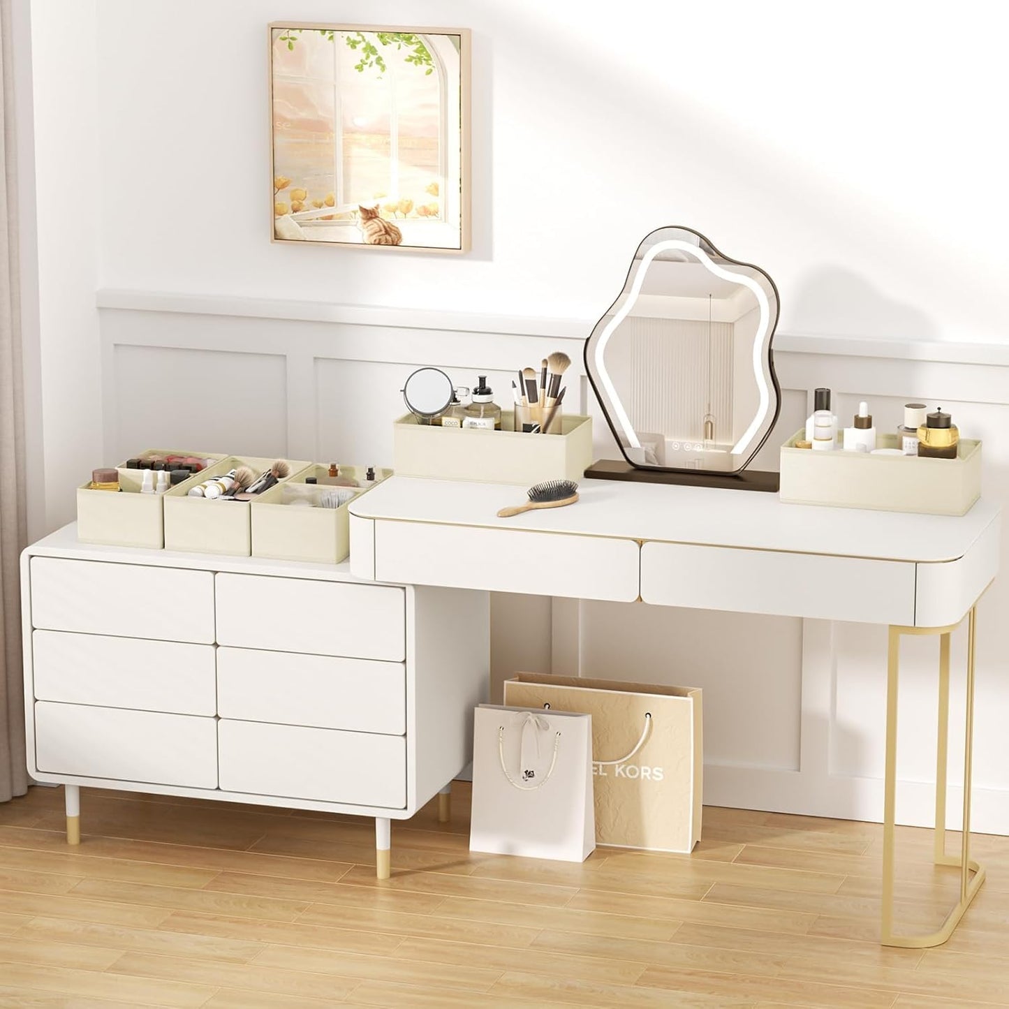 DIMJ Drawer Organizer Clothes, 8 Pack Dresser Organizer, Foldable Closet Organizers and Storage, Fabric Dresser Bins, Drawer Dividers for Nursery, Baby Clothes, Underwears, Sock (Beige)