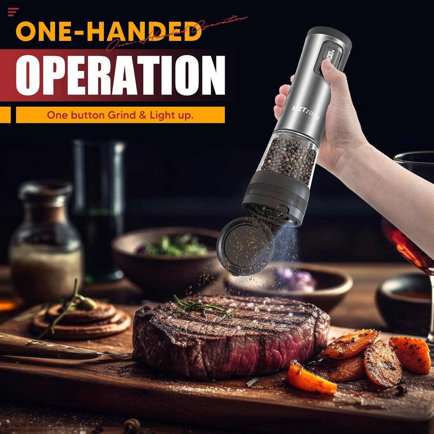 Electric Salt and Pepper Grinder Set with Charging Base, Upgraded LED Display & Variable Grinding Speed, Rechargeable Stainless Steel Automatic Pepper Mill with 100Ml Large Capacity