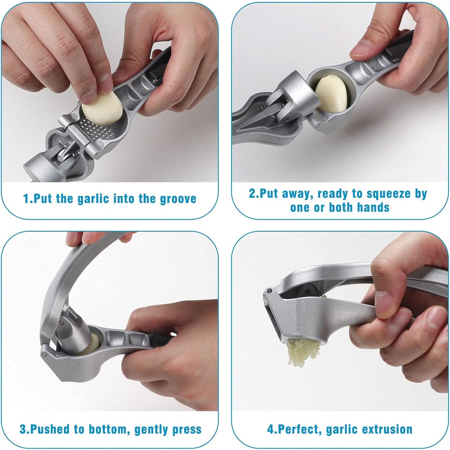 Garlic Press, Garlic Mincer Easy-squeeze Ergonomic Handle, Rust Proof, No Need To Peel, Professional Ginger Press & Garlic Crusher with Handy Cleaning Brush- Dishwasher Safe