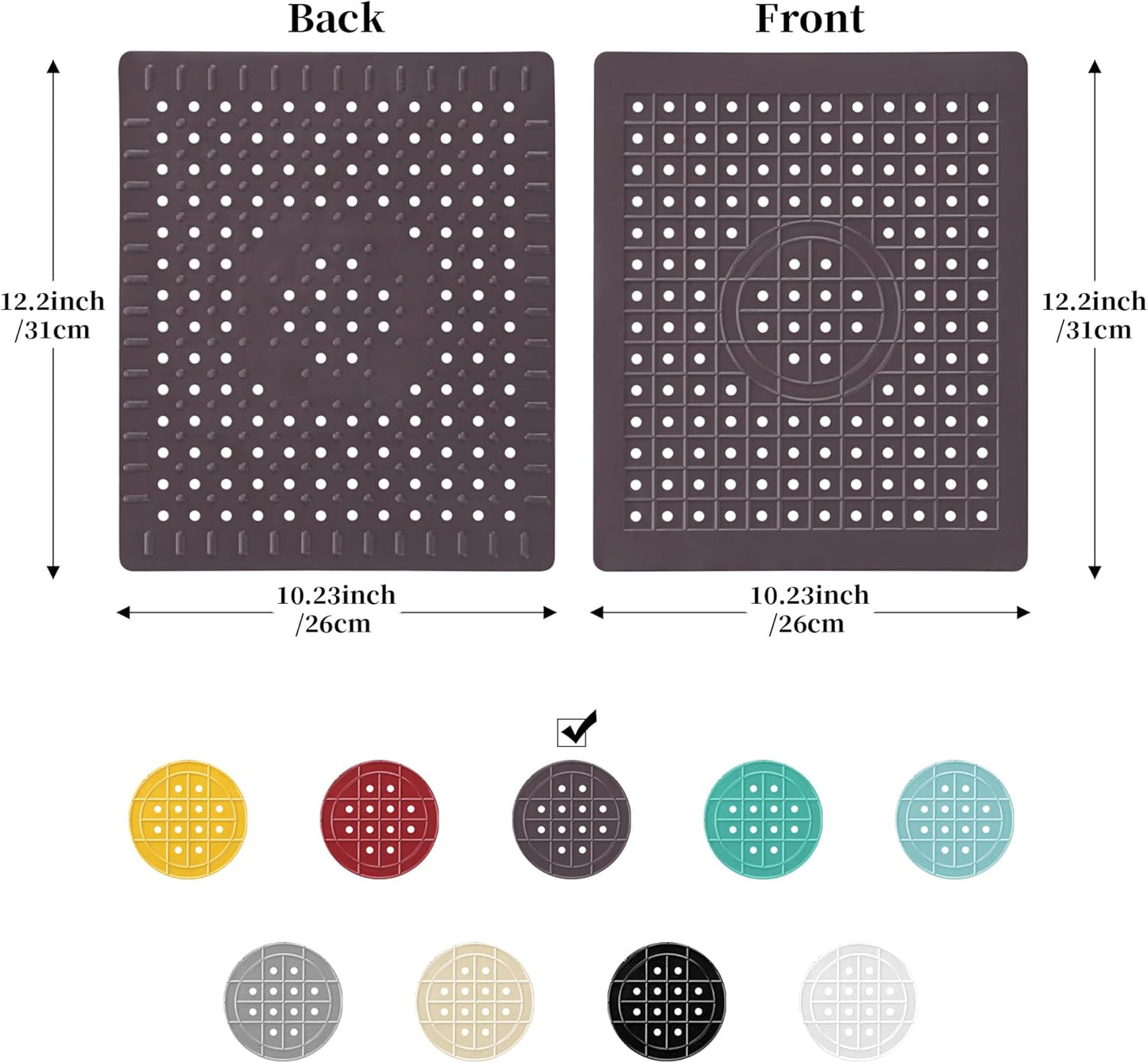 WILLKOMMEN Kitchen Sink Mat, 12" x 10" Rectangular Sink Protector Pad, Fast-Draining Grid Design Liner, Dish Drying Mat 2 Pack Coffee