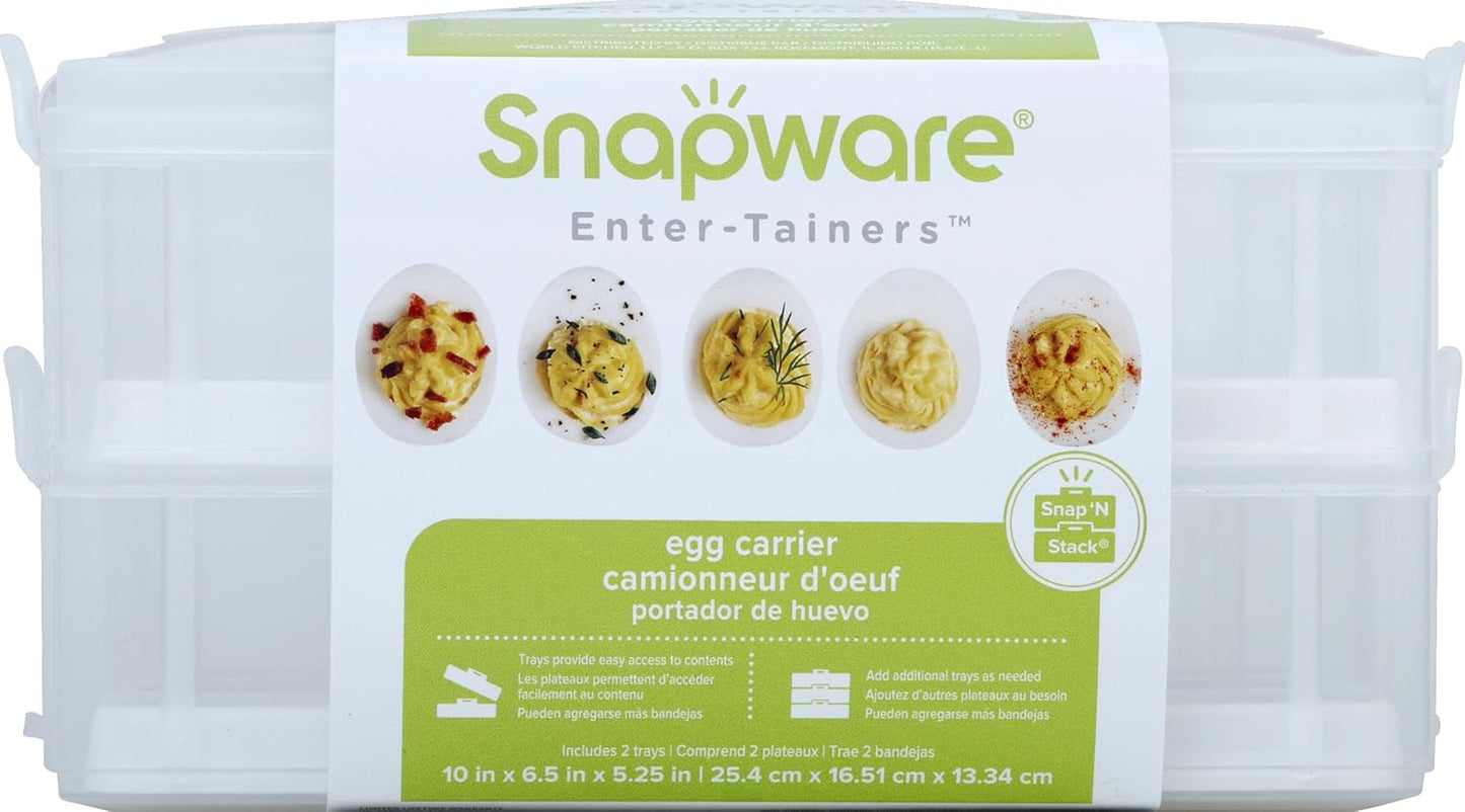 Snapware (2-Layer, 24 Eggs) Plastic Detachable Deviled Egg Carrier Storage Container With Lid and Handle, Freezer Dishwasher Microwave Safe