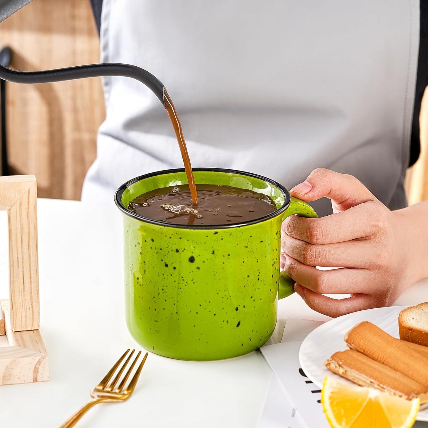 bestone Coffee Mugs Set of 4，16 oz Large Coffee Mugs, Ceramic Mugs with Handles,Salad,Noodles etc Coffee Mugs, Cups for Coffee Cereal Latte ，Microwave & Dishwasher safe，Green