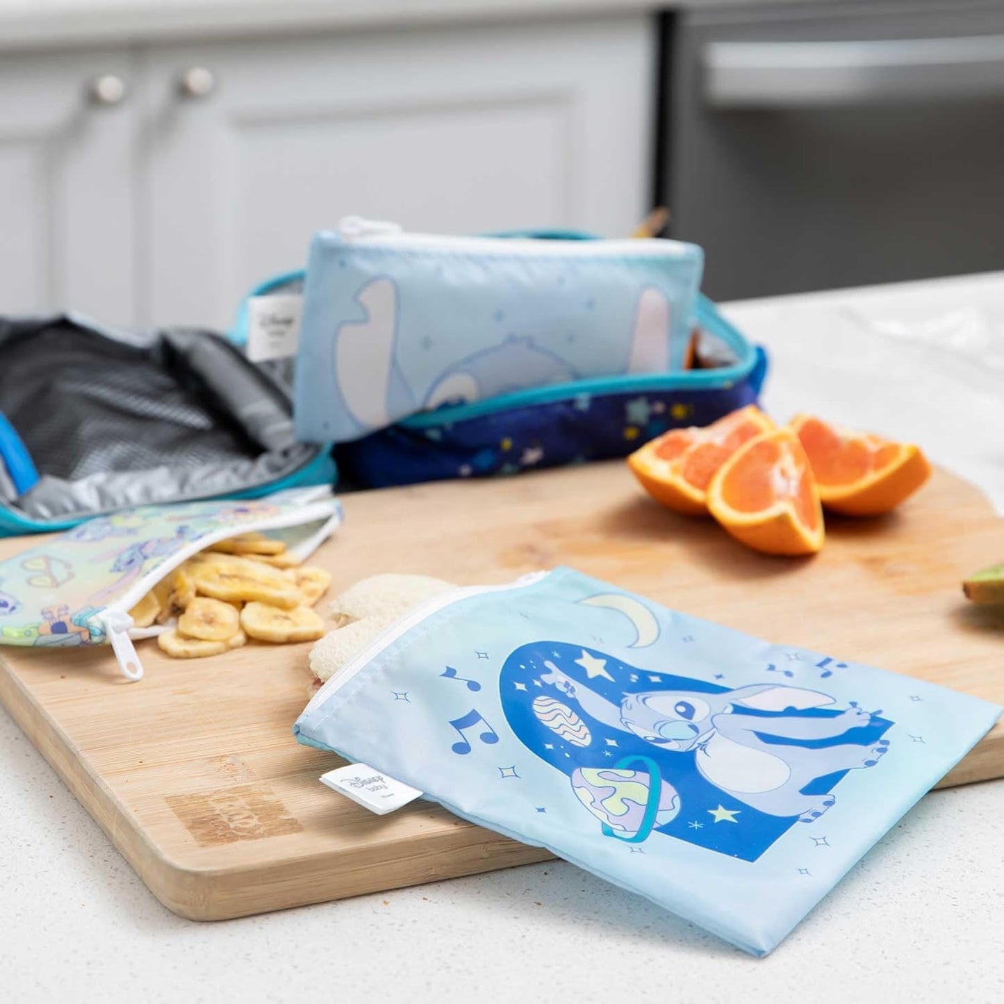 Bumkins - Cloth Snack & Sandwich Bags - For Storage, Travel, Food Prep, Lunch - Reusable, Water Resistant, Washable, Dishwasher Safe - Snack Bags for Kids - Zipper Closure - Aloha Stitch - 4 Pack