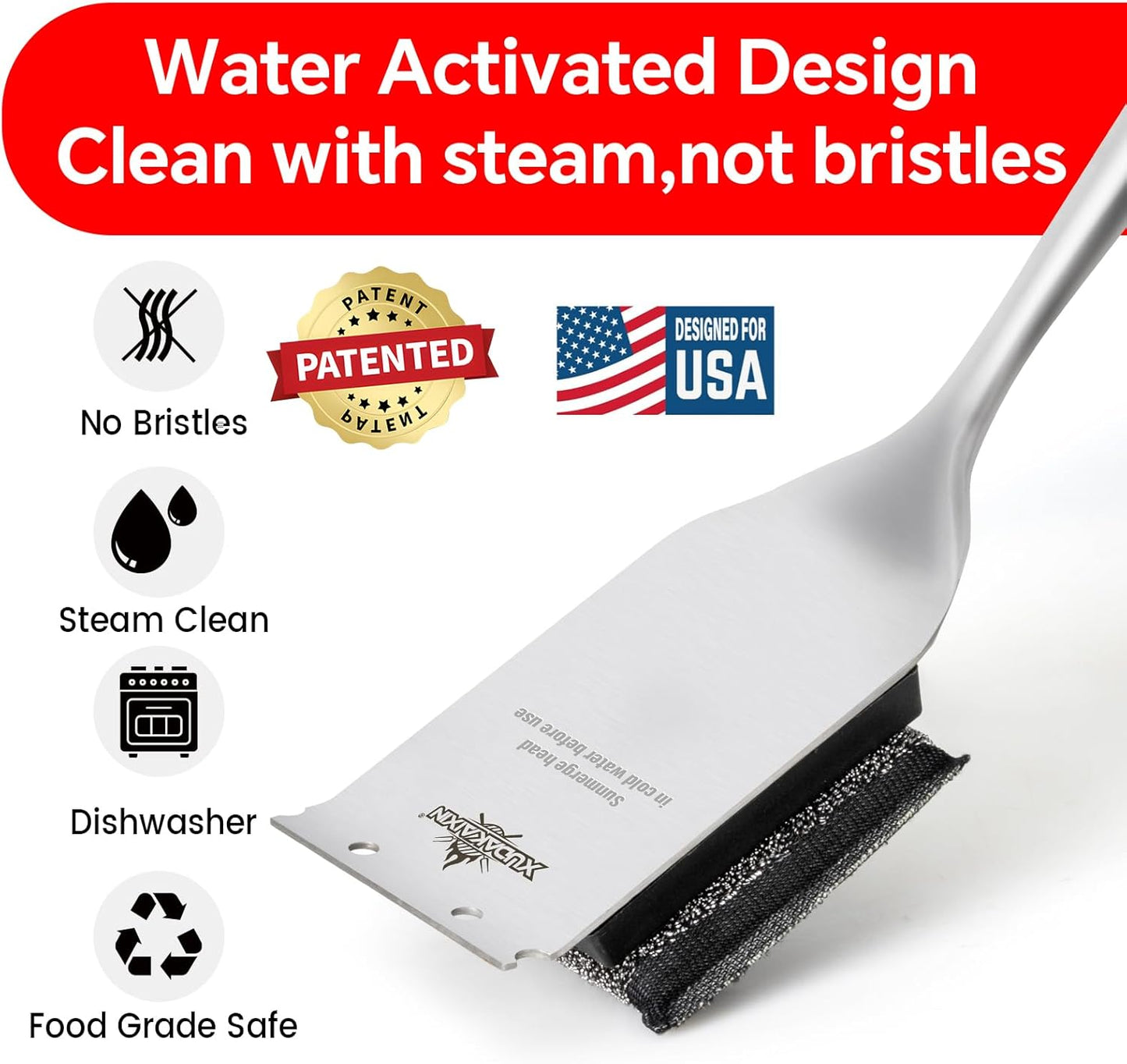 Grill Brush Bristle Free,Unique Steel Fibers Pad [Safe & Efficient] Perfect for Any Grill/Flat Tops Griddles - with 1 Replaceable Cleaning Head - Safe Grill Brush for Outdoor Grill