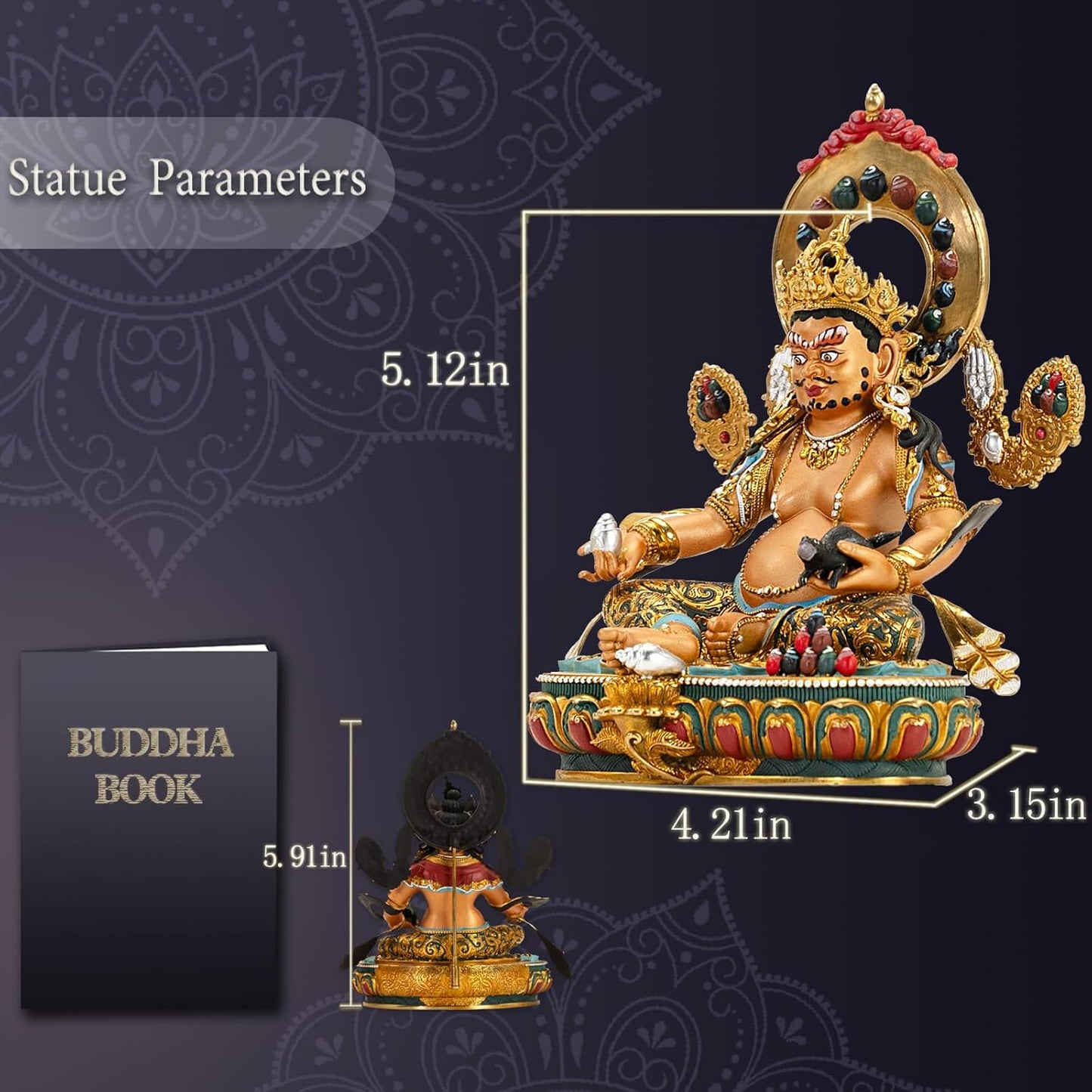 Vajrayana Buddha of Wealth-Yellow Jambhala, Tibetan Buddhism, Artisan Series, Nepalese Craft, Engraving, Painting for Buddhist Altar Zen Meditation,5.11"