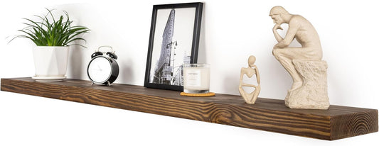 Rustic Floating Shelves 60 inch Long 8 "deep Set of 1, Heavy Duty Wood Wall Mounted Shelves for Bathroom Living Room Kitchen,Book Shelves with Thickened Hidden Bracket- Walnut