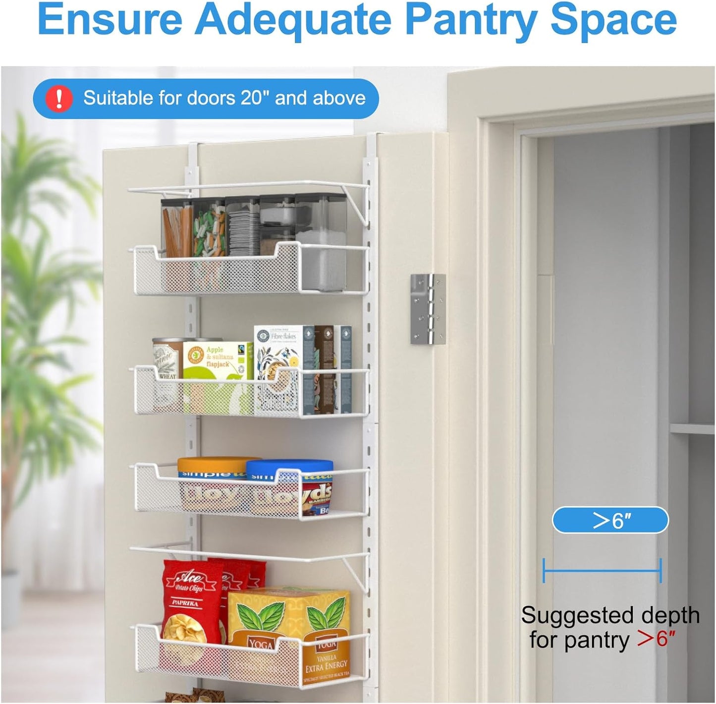 Over the Door Pantry Organizer, 10-Tier Over the Door Organizer with Adjustable Basket, Pantry Door Organization for Pantry Kitchen Storage Room Spice Rack, White