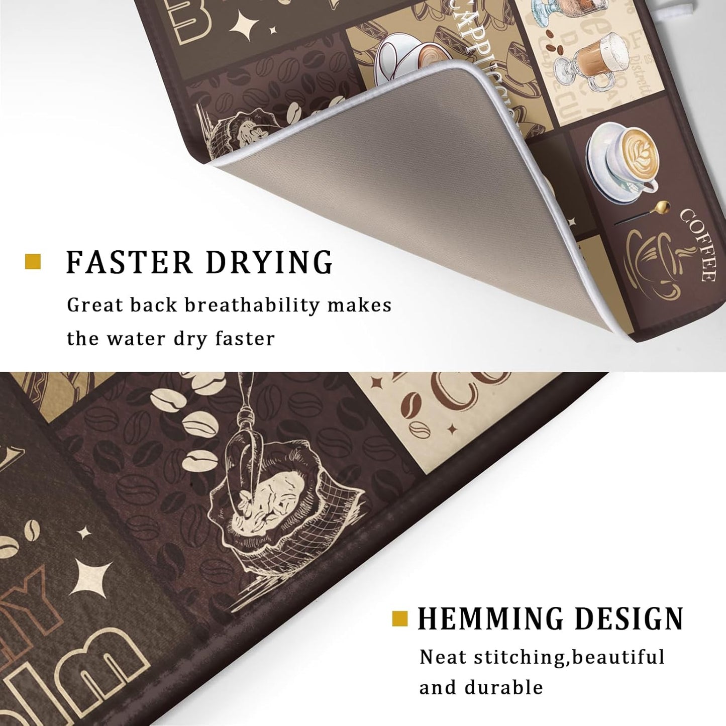 Brown Coffee Dish Drying Mat 18x24 Inch Coffee Cup Espresso Machine Pad Absorbent Washable Dish Rack Pad for Kitchen Counter Cafe Bar