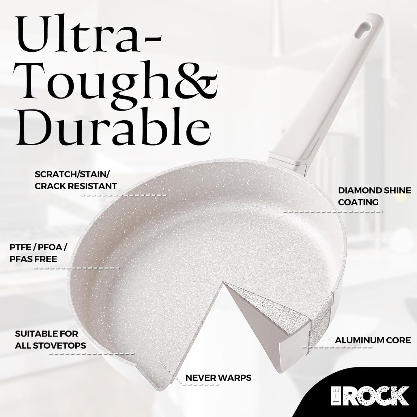 THE ROCK SOHO Ceramic Nonstick Saucepan with Lid, 2 Quarts Non Toxic Small Pot with PPG Fusion Pro Coating–Nothing Sticks, Never Warps, Lasts Longer, Induction Compatible, PTFE, PFOA&PFAS Free, Cream