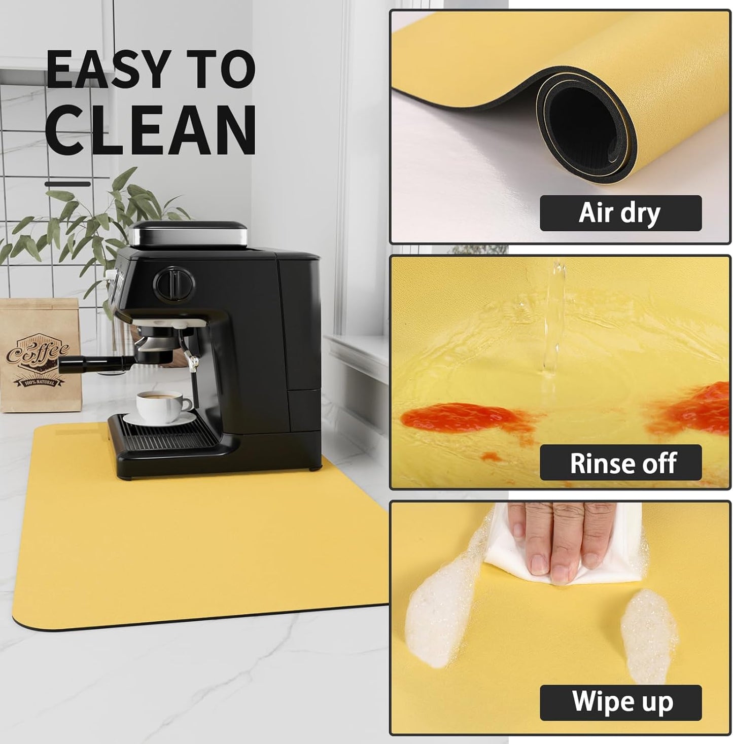 Coffee Mat - Absorbent Hide Stain Rubber Backed Dish Drying Mat for Kitchen Counter - Bar Mats for Countertops Accessories Fit Under Coffee Maker Espresso Machine