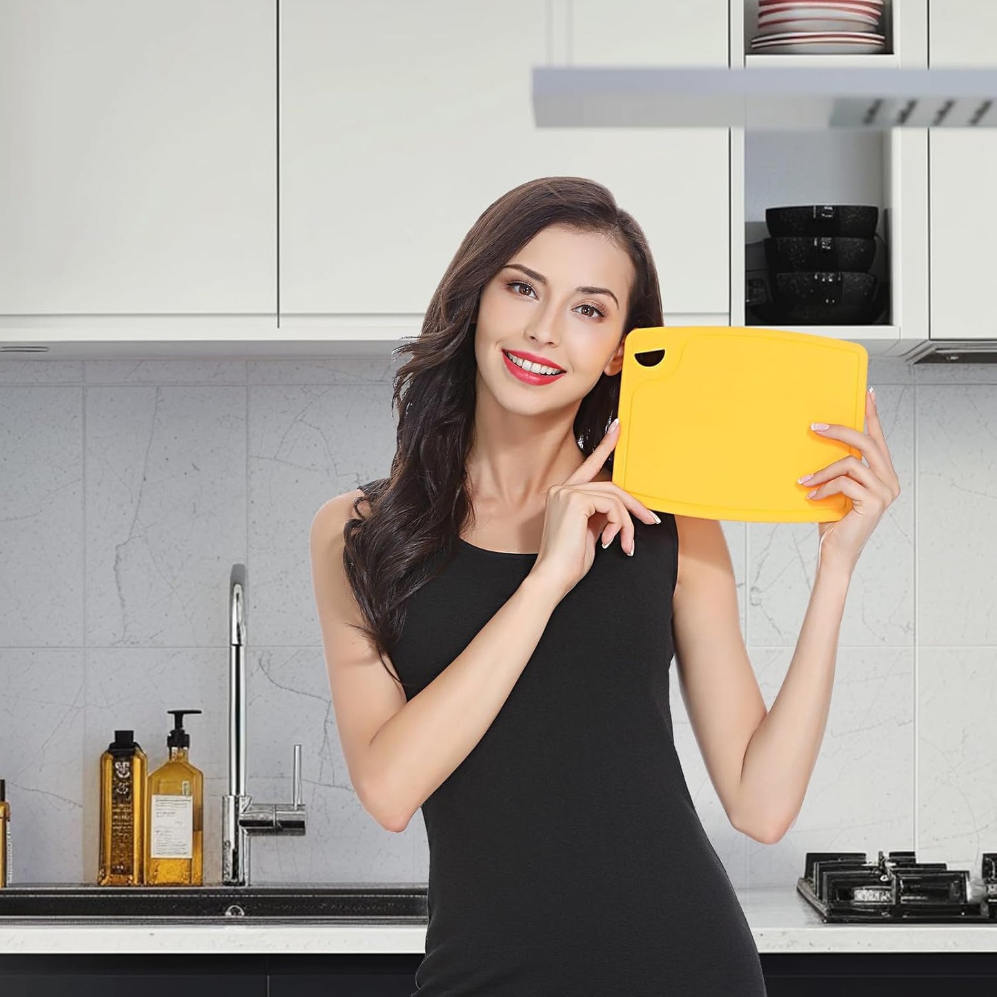 Thick Silicone Cutting Boards for Kitchen Silicone Chopping Boards/Mats Set of 2 Extra Large14.6''x10.43'', Mini 9.1”x7.1” Non-slip Deep Drip Juice Groove, Dishwasher Safe-Yellow