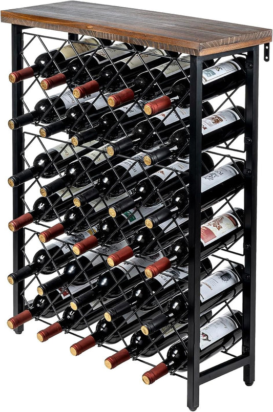 MyGift Wine Rack Freestanding Floor Stand, 9 Tier Wine Bottle Shelf - Holds up to 54 Bottles (with Wood)