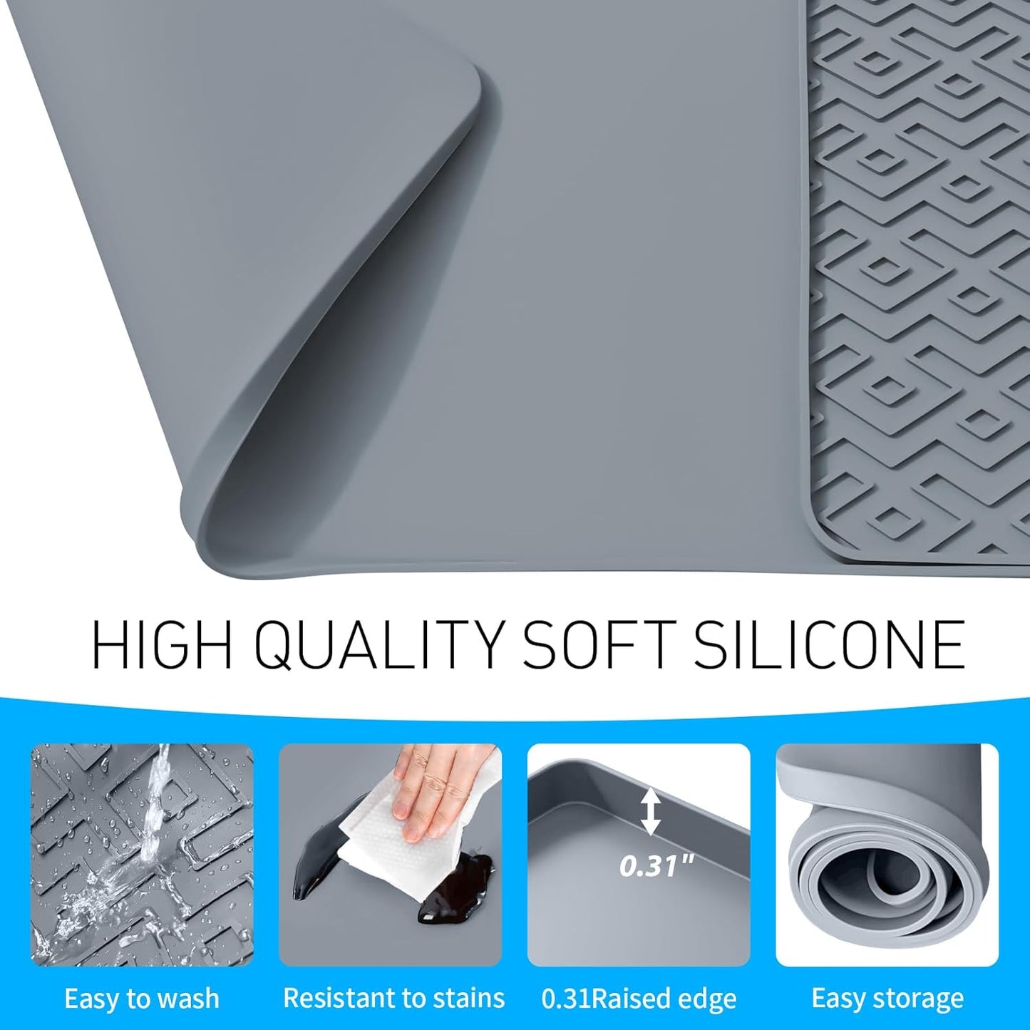 Silicone Coffee mat 24''x16'' – Non-Slip Bar Mat with Detachable Drying Layer for Espresso Machines, Countertops & Dish Racks