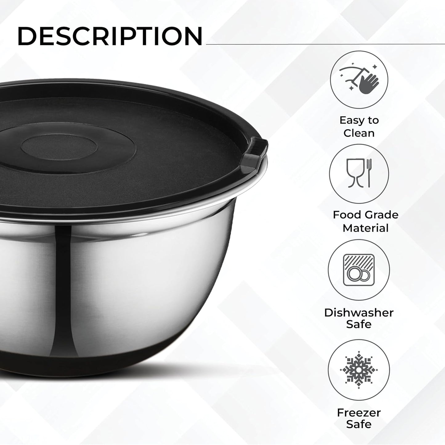 AVADOR Premium Stainless Steel Mixing Bowls Sets Brushed Stainless Steel Mixing Bowl Set, Easy To Clean, Space Saving, Great for Cooking, Baking, Prepping Needs (9 pc Anti Slip with Lid and Graters)
