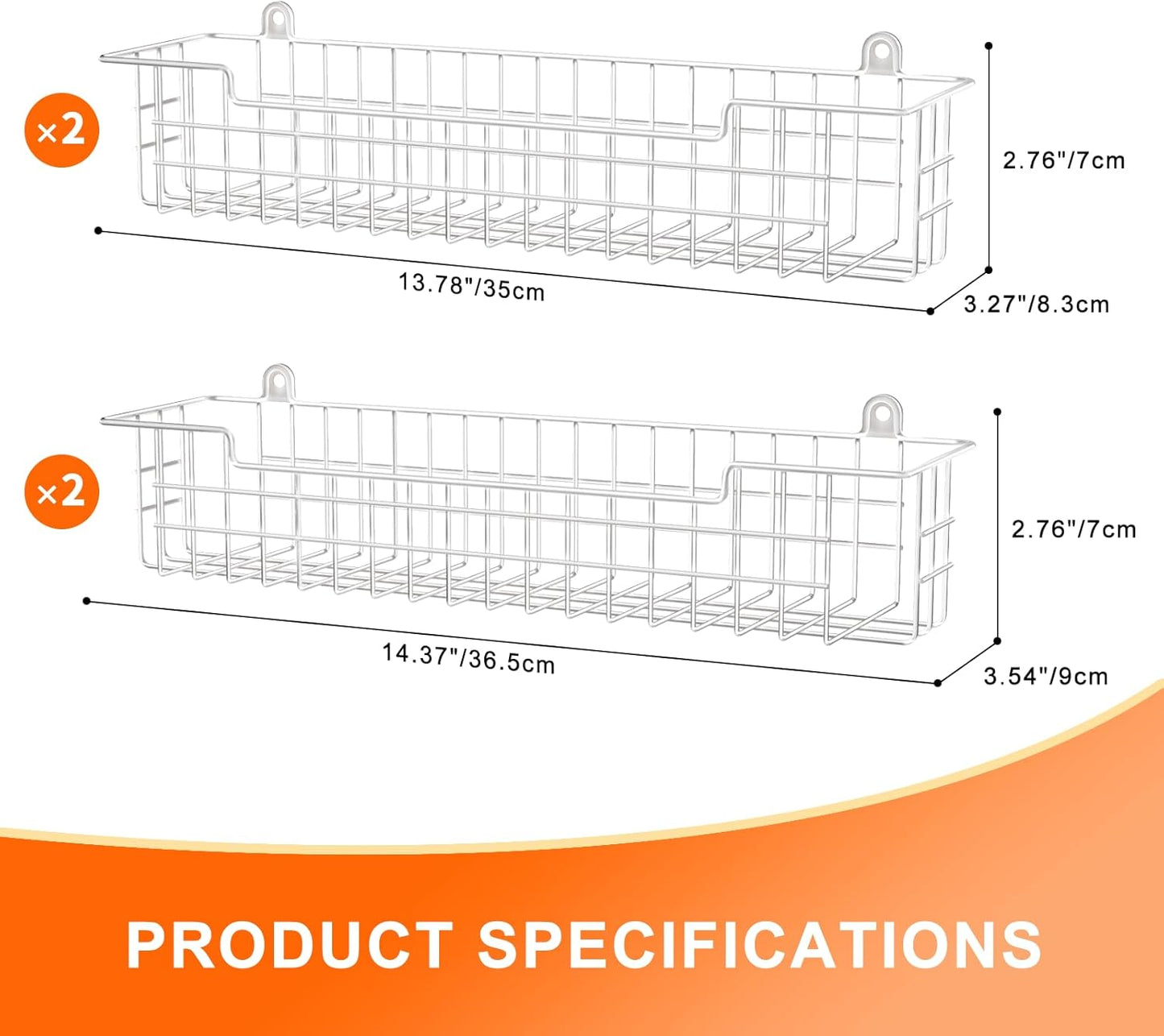 Spice Rack, 4-Pack Seasoning Organizer Wall Mount for Kitchen Storage Organization, Spice Holder Metal Shelf Saving Space for Cabinet, RV, Pantry, White