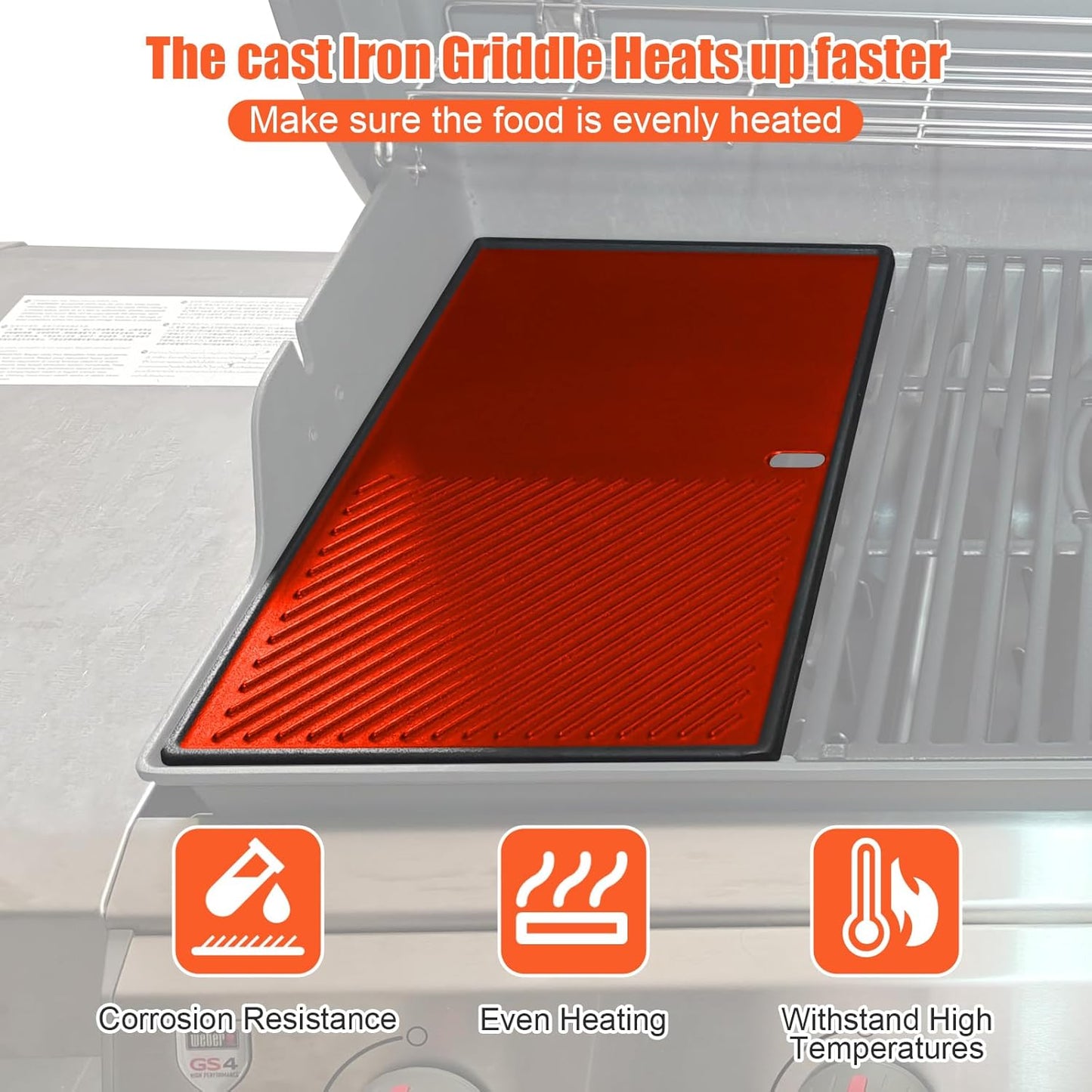 QuliMetal 66089 Griddle for Weber Genesis II/LX 400 Series Grills, Grill Part for Weber GS4 Genesis 2 E410, E415, E435, S-435, LX E-440, Cast Iron for weber genesis ii griddle insert