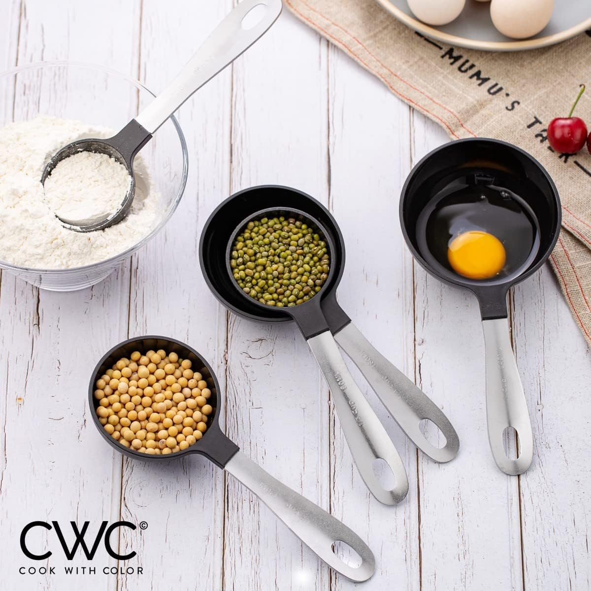 COOK WITH COLOR Measuring Cups Set and Measuring Spoon Set, Stainless Steel Handles, Nesting Kitchen Measuring Set, Liquid Measuring Cup Set, 12 PC Stainless Steel, Black and White Collection