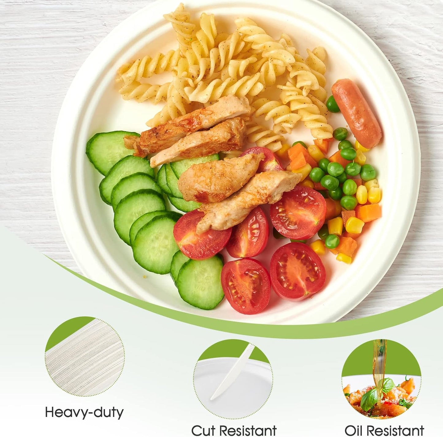 ECOLipak 120 Pack Compostable Paper Plates, 9 inch and 7 inch Heavy Duty Disposable Paper Plates, Eco friendly Sugarcane Biodegradable for Party Dinner Birthday