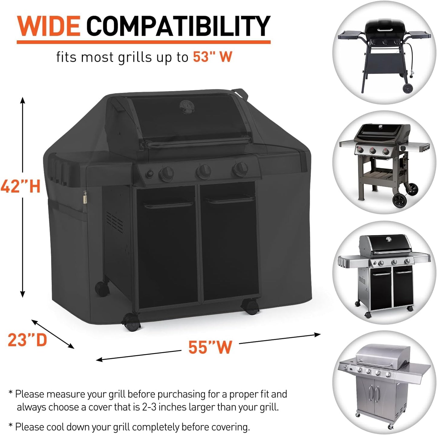 BBQ Grill Cover 55 Inch, Heavy Duty Waterproof Gas Grill Cover Fade Resistant, All Weather Protection Compatible with Weber Charbroil Nexgrill