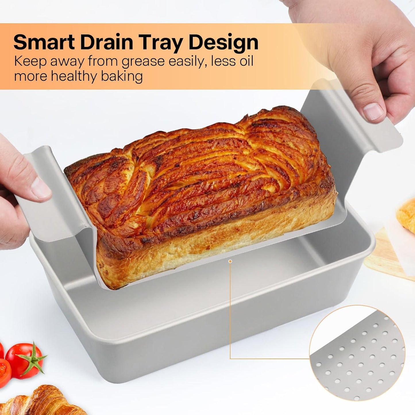 Meat Loaf Pan with Drip Tray, Meatloaf Pan 2LB, 2-Set Meatloaf Pan with Drain Tray Nonstick, Large Rectangular Pans for Baking Bread, Meat and Draining Grease Off, Oven Safe, Silver