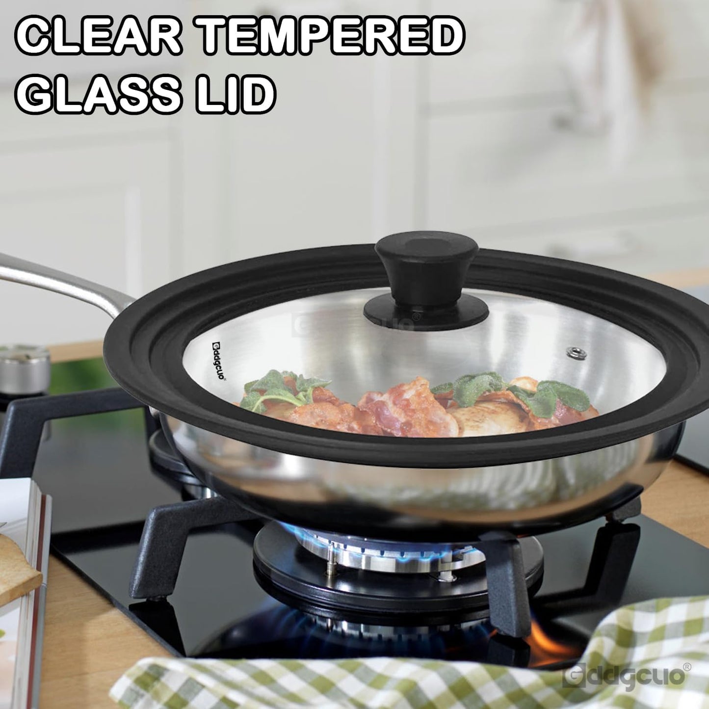 Universal Pan Lids, Silicone Pot lids for Pots, Pans & Skillets - Fits 11", 12" & 13" Diameter Cookware, Replacement Frying Pan lid, Dishwasher Safe (Black)