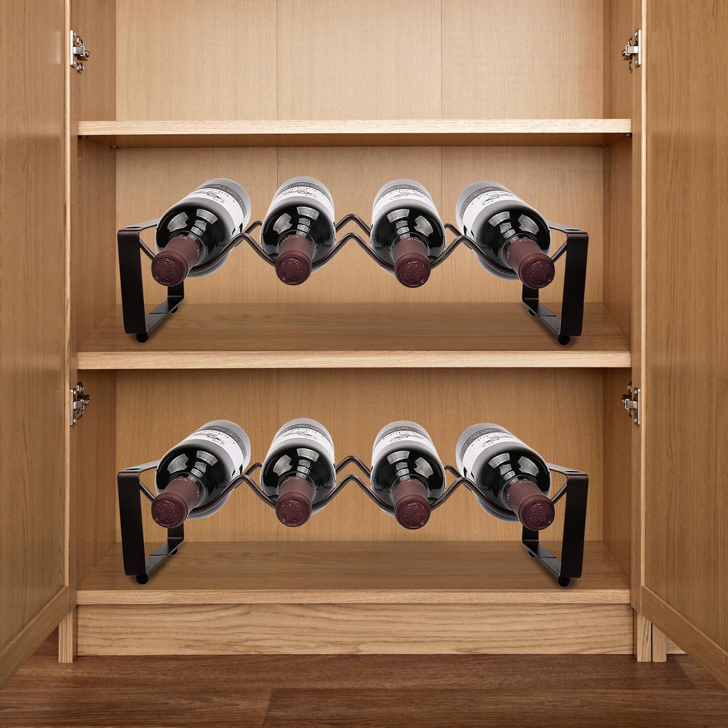 Stackable Wine Rack Countertop, 8 Bottles 2 Tier Wine Cabinet Counter, Wine Rack Holder and Storage, Metal Wine Bottle Holder Freestanding for Cabinet