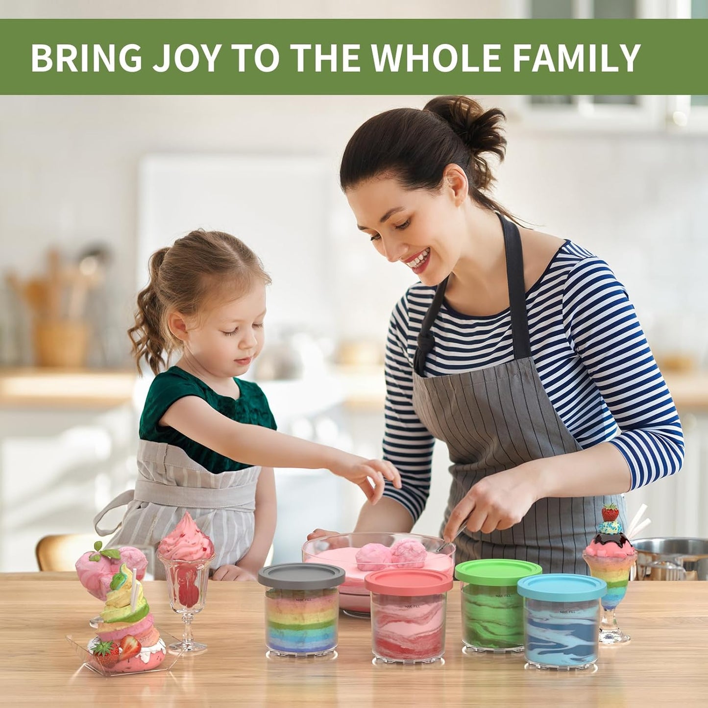 Containers Replacement for Ninja Creami Pints and Lids - 4 Pack,16oz Ice Creamy Containers Cups Jars Canisters Set Compatible with NC299AMZ & NC300s Series Ice Cream Maker- 4 Pack Pink Grey Blue