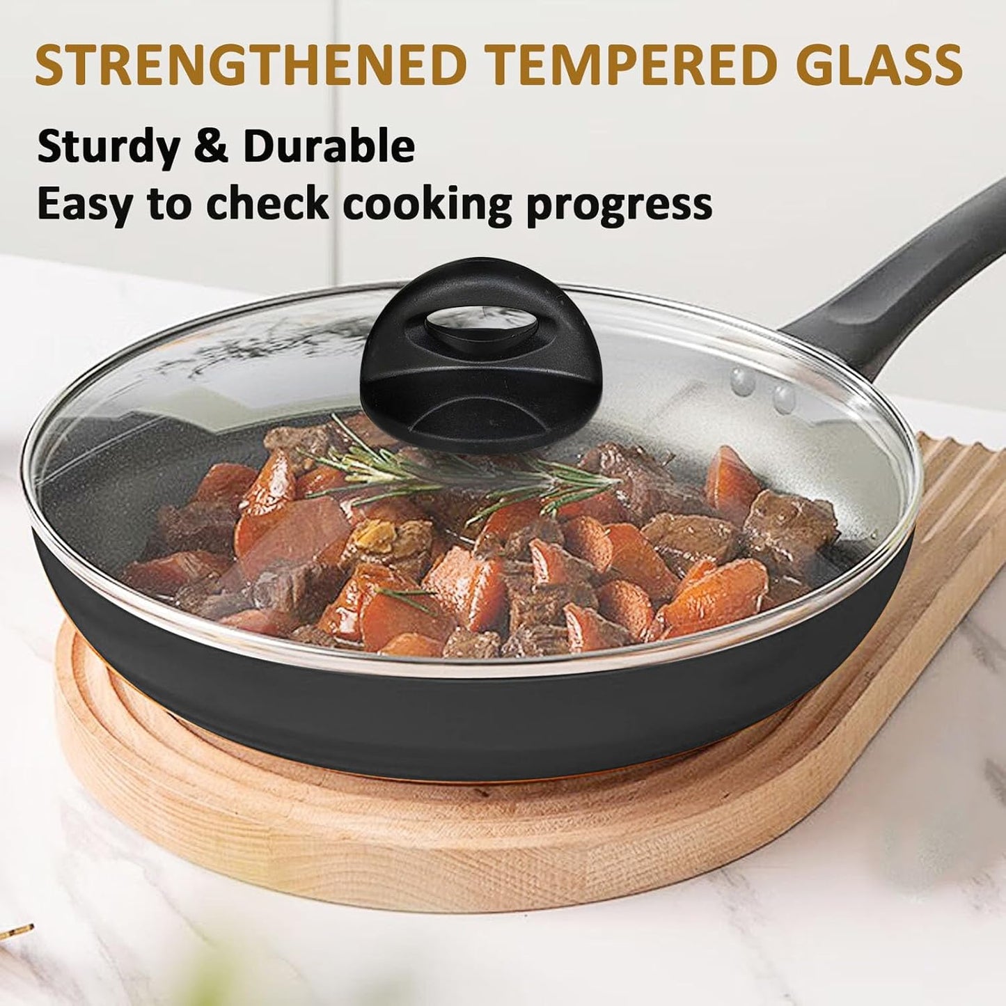 Glass Lids for Pot and Pan, 8, 9.5, 10.25, 11, 12, 12.6, 13.5, 14 Inch Tempered Replacement for Covers Kitchen Cookware, Frying Pan, Wok, Skillet (11 Inch)