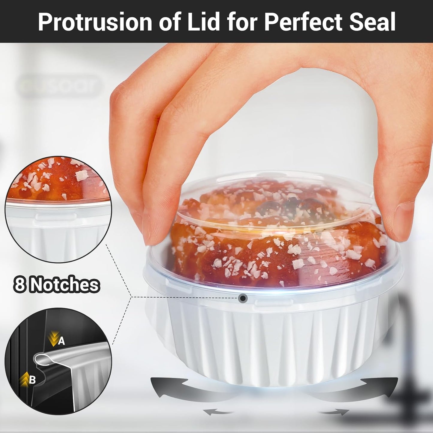 EUSOAR Aluminum Baking Cups, 60pcs 5oz Disposable Mini Foil Cupcake Liners Ramekins Cups with Lids for Baking, Aluminum Dessert Cheesecake Creme Brulee Cups Pan Containers for Oven-White