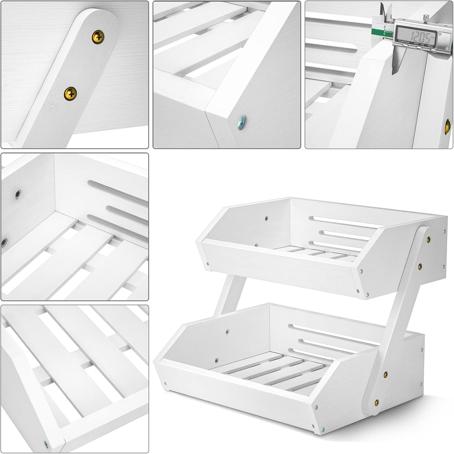 G.a HOMEFAVOR Fruit Basket for Kitchen, 2-Tier Fruit Bowl for Kitchen Counter, Vegetable Storage Stand for Fruit Shop, 15 mm Thickness (WHITE)
