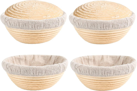 Banneton Bread Proofing Basket Set of 4PCS 6 Inch Round Sourdough Dough Proofing Bowls for Sour Dough Bread Baking Supplies, Proofing Basket or Home Sourdough Bakers Baking