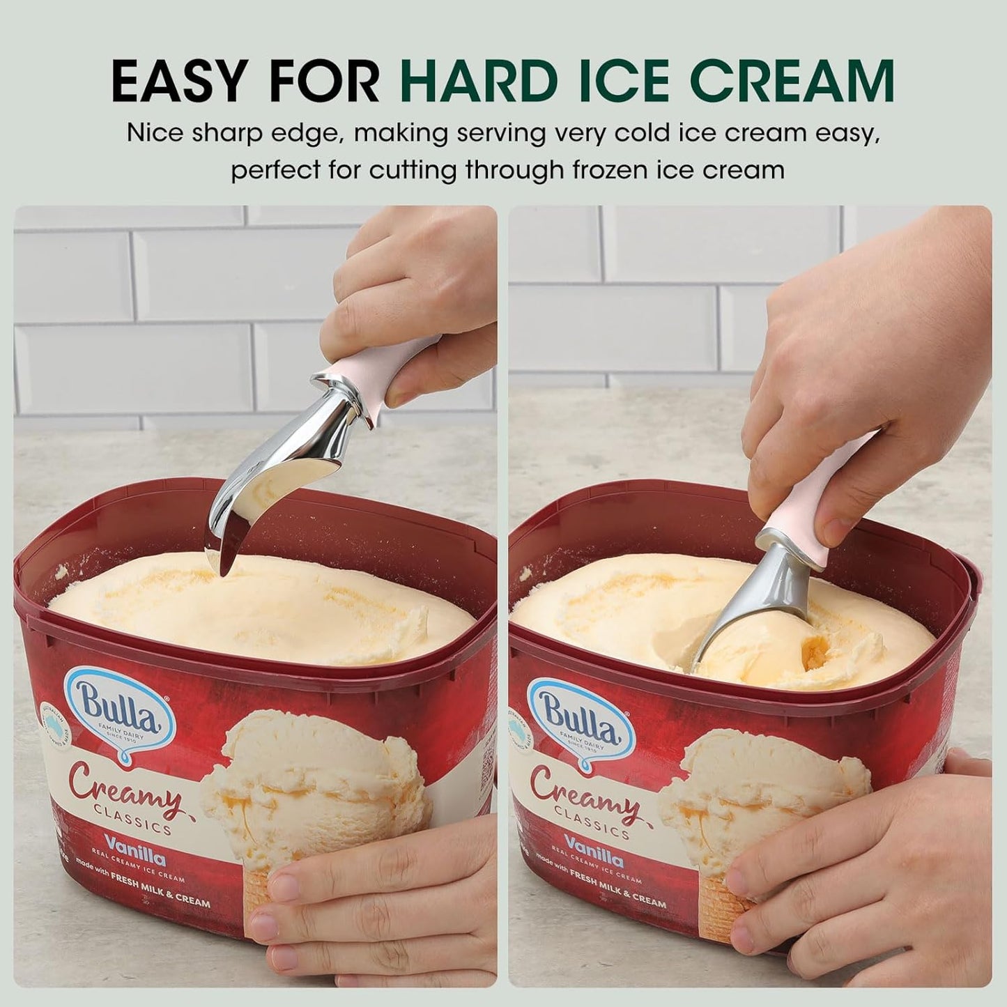 Beneno Heavy Duty Ice Cream Scoop - Upgraded Anti-Fracture Design, Comfortable Grip Long Handle, Effortless Scooping & Dishwasher Safe, Pink