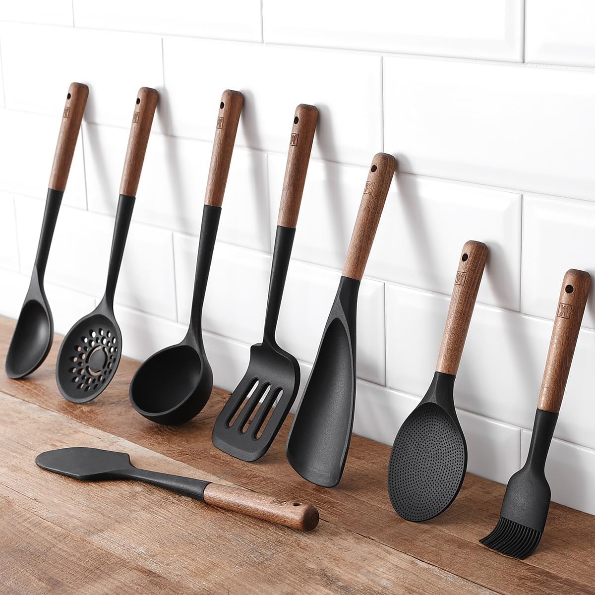 Silicone Rice Paddle with Wooden Handles: Non-Stick Rice Spoon, Mashed Potato Serving Spoon, Heat Resistant Cookware, Protects Surfaces with Gentle Head Design