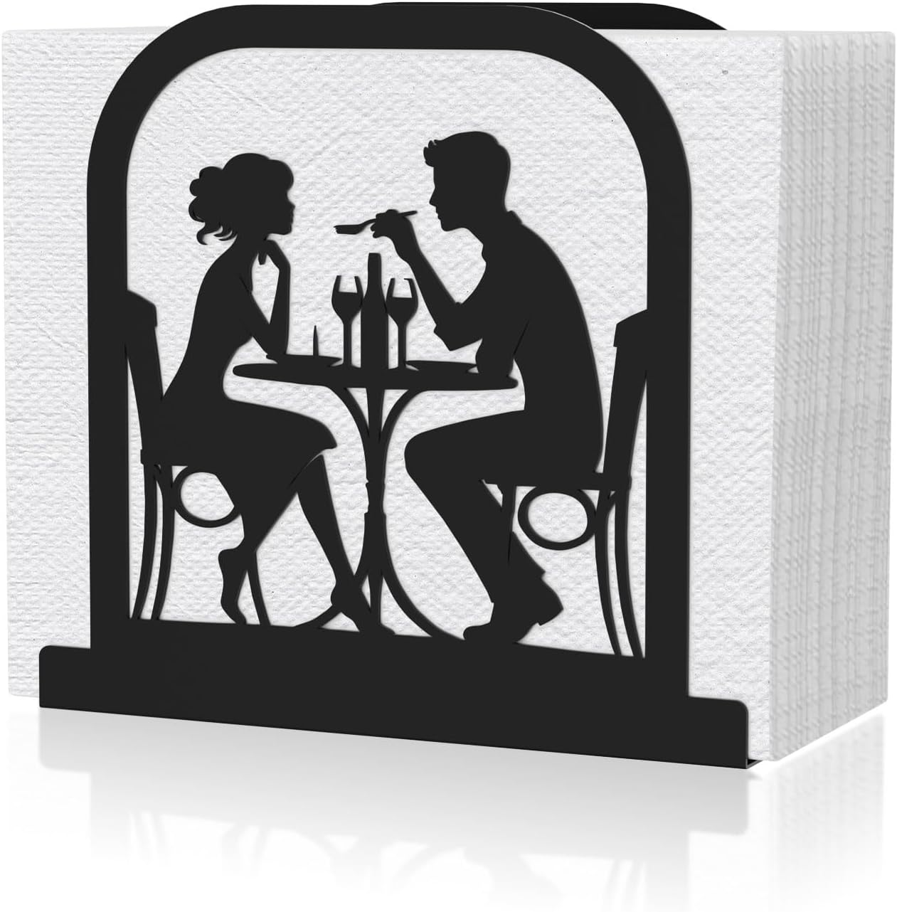 Modern Standing Napkin Holder for table, Black Metal Napkin Dispenser, Romantic Couple Meal Theme Style Napkin Holder, Suitable for Kitchen, Coffee Shop, Dining Room