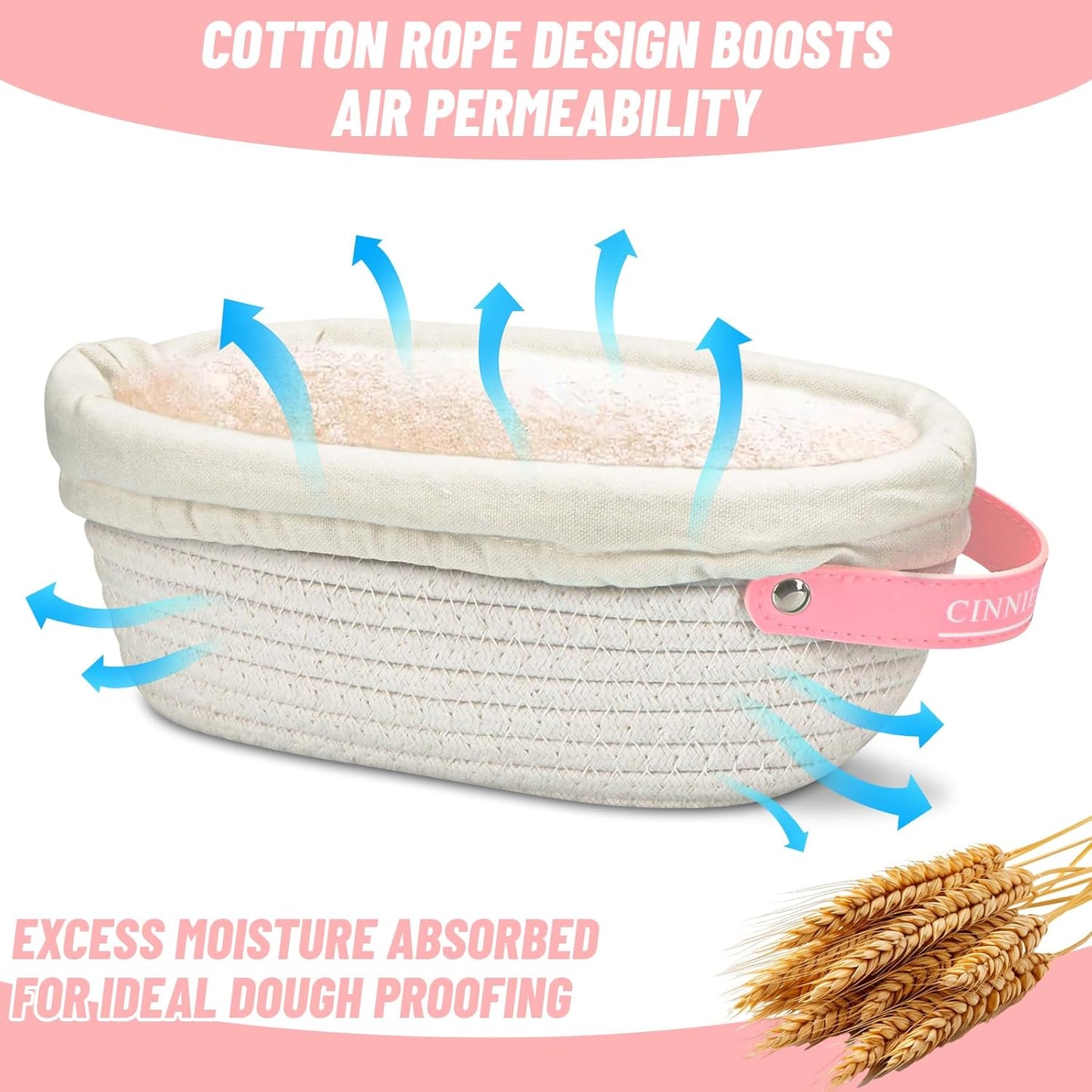 Bread Proofing Basket, 2 Set, Oval & Round Baskets with Cloth Liners & Pink Covers - Artisan Sourdough Baking Supplies, Decorative Baking Tools for Kitchen & Gift for Baker