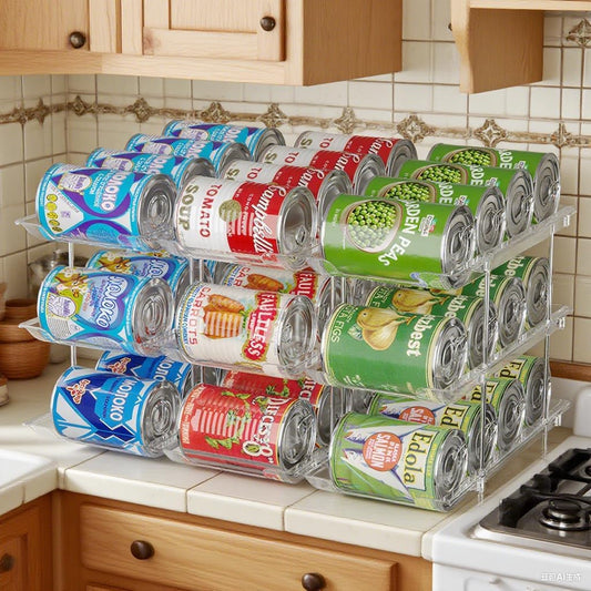 cjc Can Organizer for Pantry Stackable, Clear Can Organizer for Fridge, Auto-Rolling Pop Soda Pantry Organizers for 36 Cans, Storage Rack for Kitchen Cabinet (3 Sets 3 Tiers)