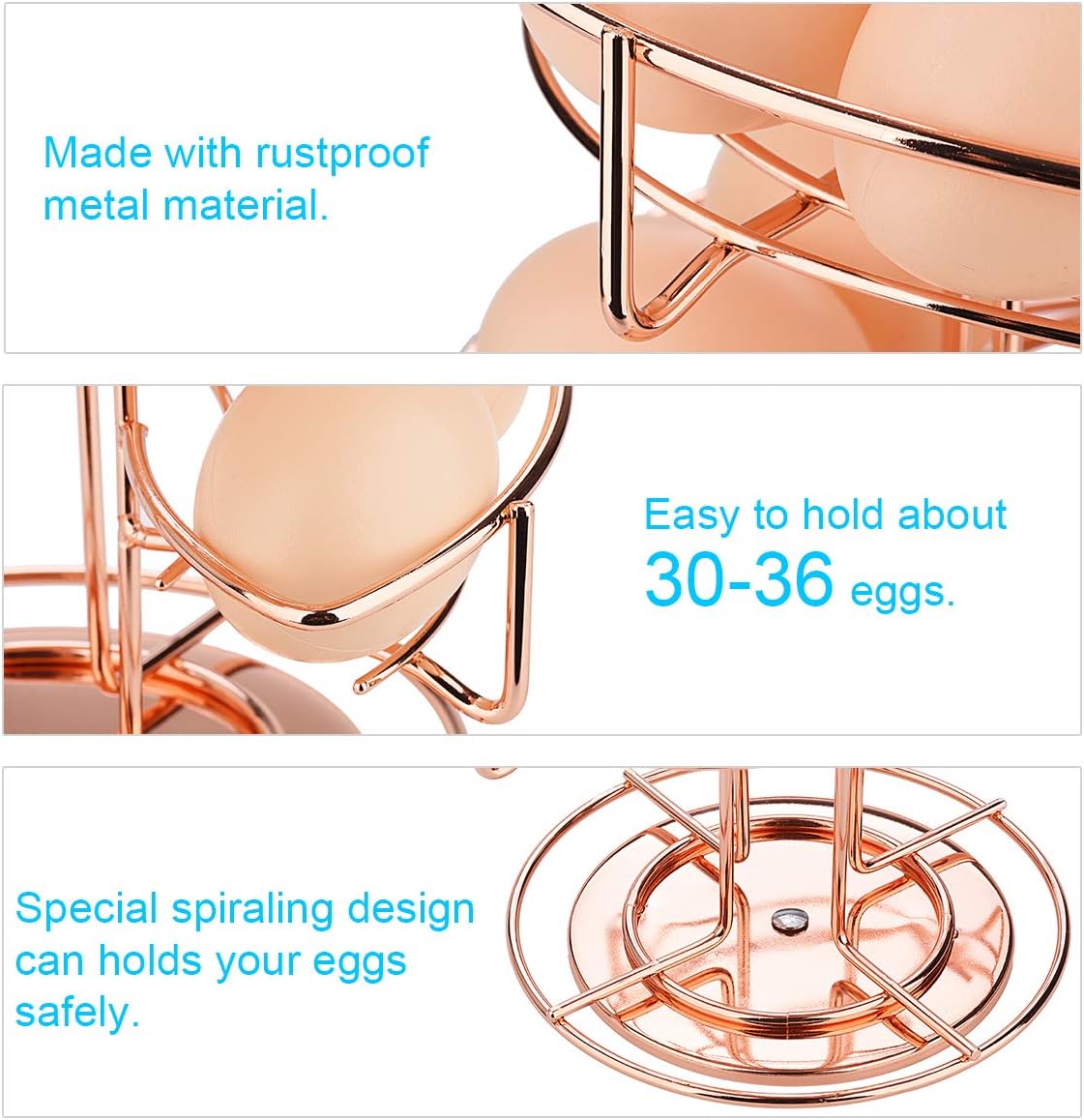 Toplife Spiral Design Metal Egg Skelter Dispenser Rack, Storage Display Rack, Rose Gold