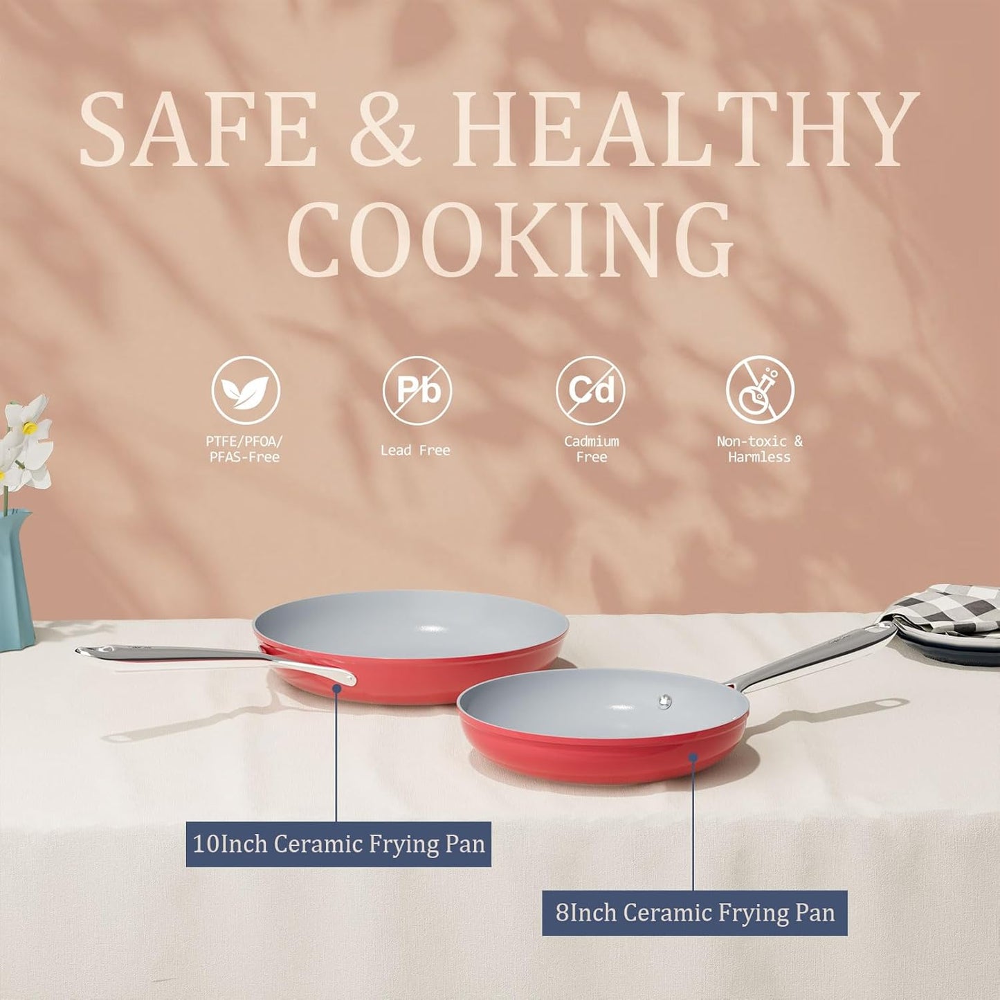 Nonstick Ceramic Frying Pan 8 Inch for Induction Cooktop - Non Toxic, PTFE/PFOA/PFAS Free, Oven & Dishwasher Safe up to 500°F - Non Stick Egg Skillet with Stay-Cool Handle - Fusion Red