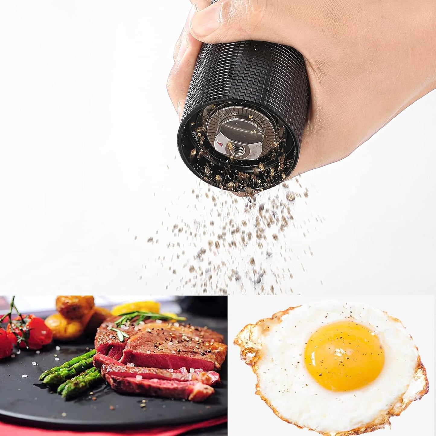 ARKNOAH Premium Pepper Grinder - Adjustable Coarseness with Aircraft-Grade Aluminum Body and Stainless Steel Blades-Refillable Manual Pepper Mill for Professional Kitchens & Commercial Use