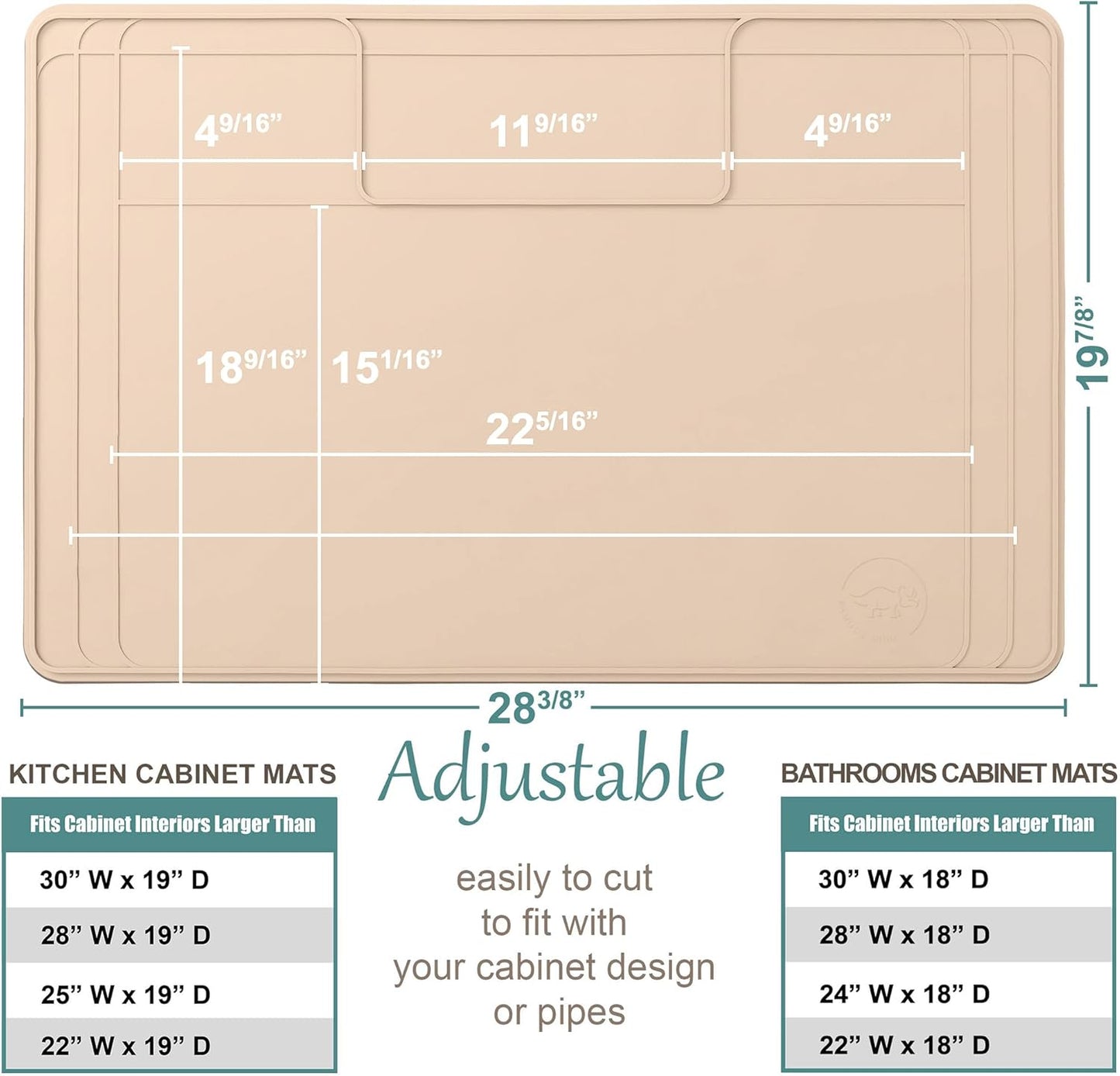 The Original Under Sink Mat - Adjustable Silicone mat, Waterproof Under The Sink Bathroom Vanity Mat, Under sink mats for kitchen waterproof - 28" x 19" or smaller