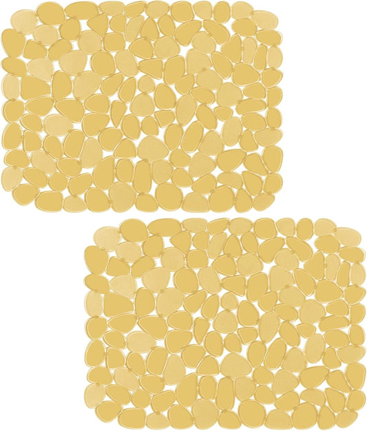Bligli Pebble Sink Mat for Stainless Steel/Ceramic Sinks, 2 Pack PVC Sink Protectors Mats for Bottom of Kitchen Sink, Dish Drying Mat for Dishes and Glassware, 15.7 x 11.8 inch, Clear Yellow
